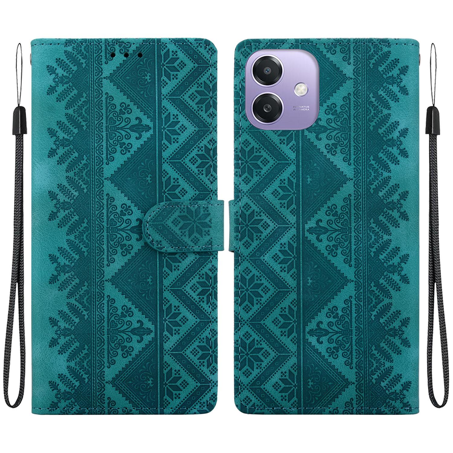 For OPPO A3 / A3x / A5x / A60 5G Ethnic Pattern Embossed Vegan Leather Phone Case(Green) - Shopkiz.com