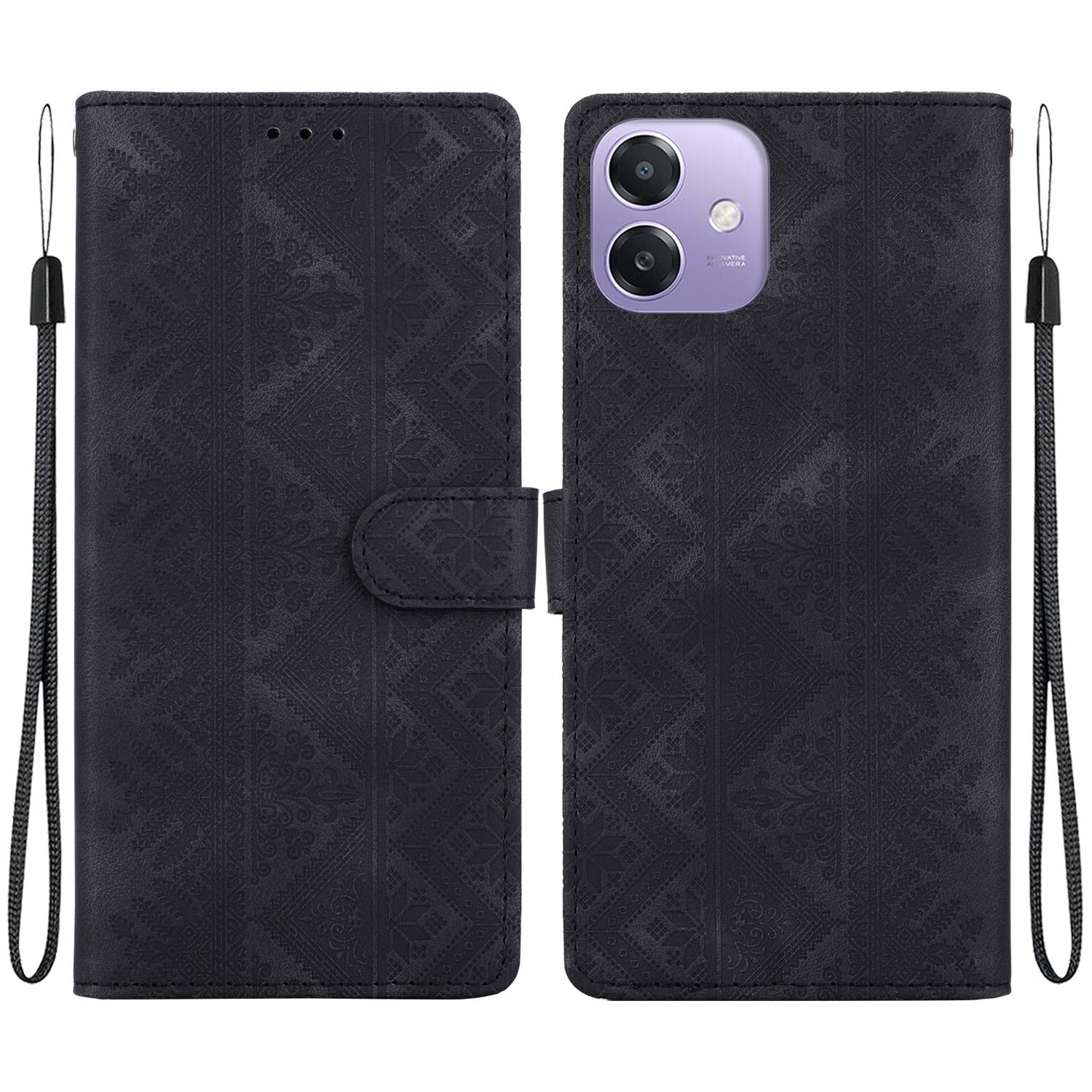 For OPPO A3 / A3x / A5x / A60 5G Ethnic Pattern Embossed Vegan Leather Phone Case(Black) - Shopkiz.com
