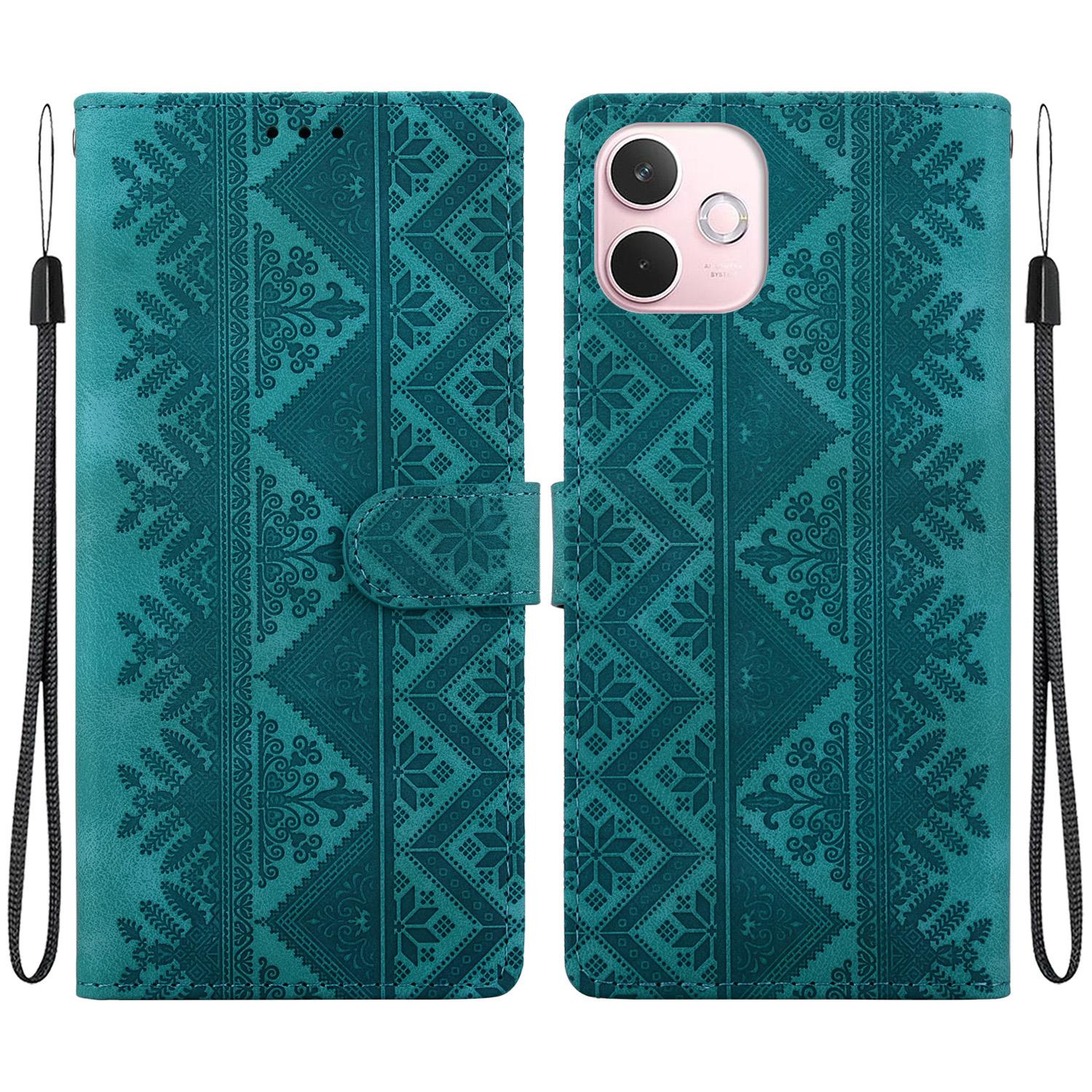 For OPPO A5 Pro 4G / 5G Ethnic Pattern Embossed Vegan Leather Phone Case(Green) - Shopkiz.com