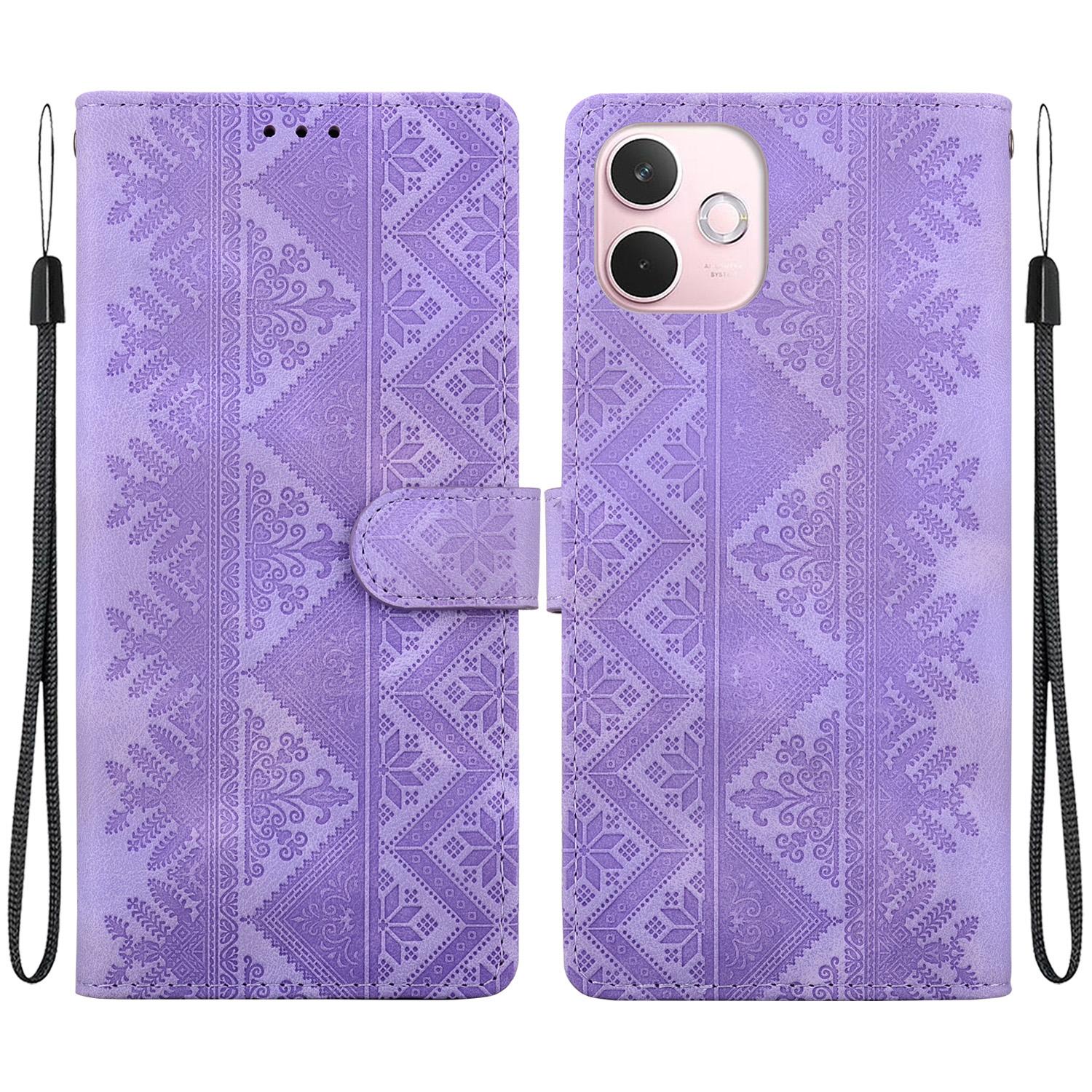 For OPPO A5 Pro 4G / 5G Ethnic Pattern Embossed Vegan Leather Phone Case(Purple) - Shopkiz.com