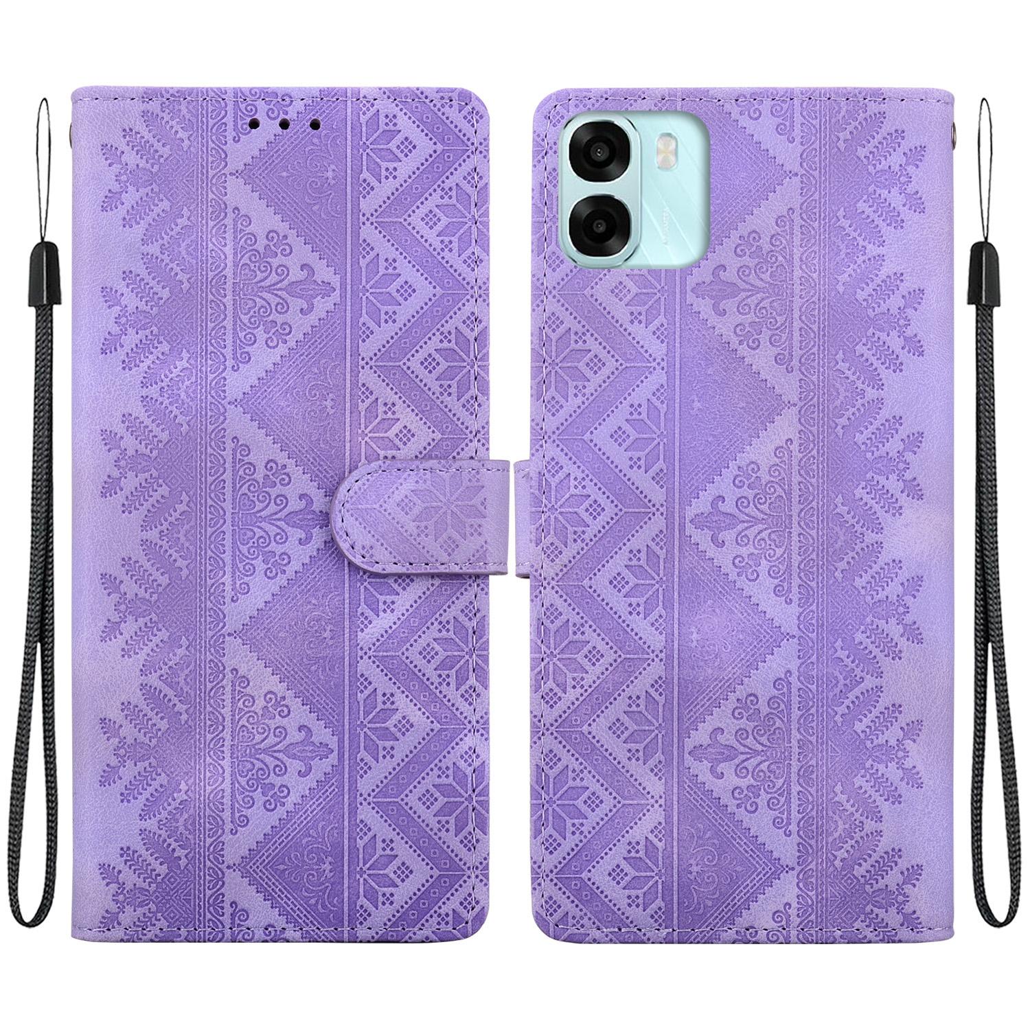 For OPPO A6 / A6s / A6t / A6x Ethnic Pattern Embossed Vegan Leather Phone Case(Purple) - Shopkiz.com