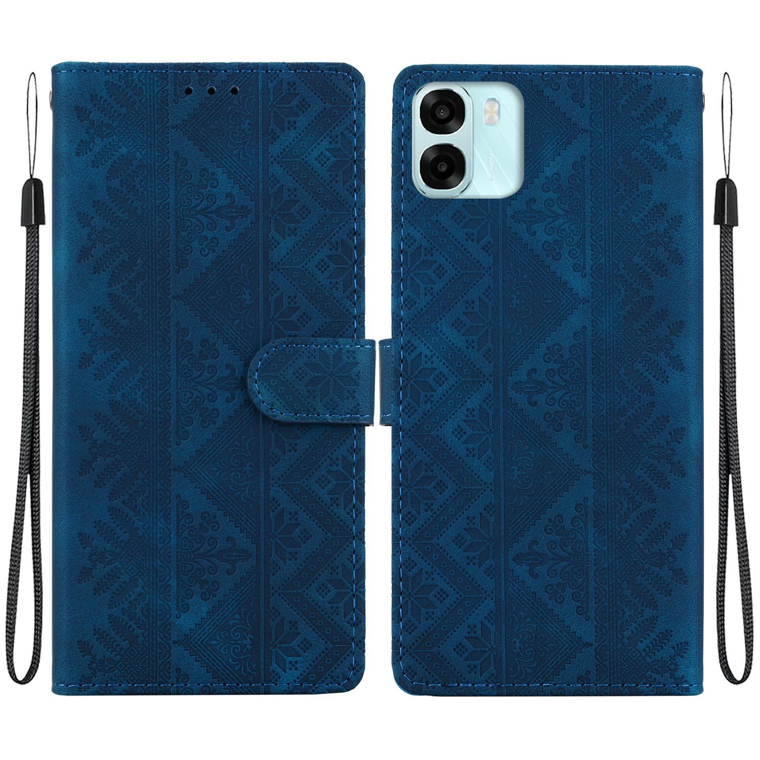 For OPPO A6 / A6s / A6t / A6x Ethnic Pattern Embossed Vegan Leather Phone Case(Dark Blue) - Shopkiz.com