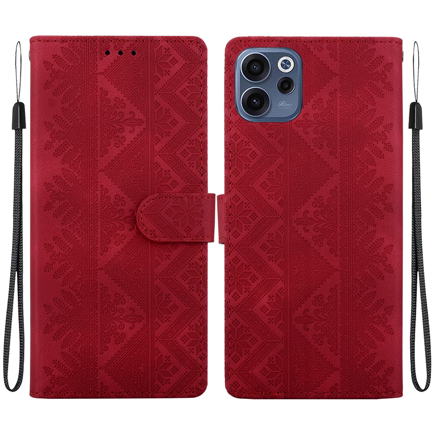 For OPPO Reno15 F 5G Ethnic Pattern Embossed Vegan Leather Phone Case(Red) - Shopkiz.com