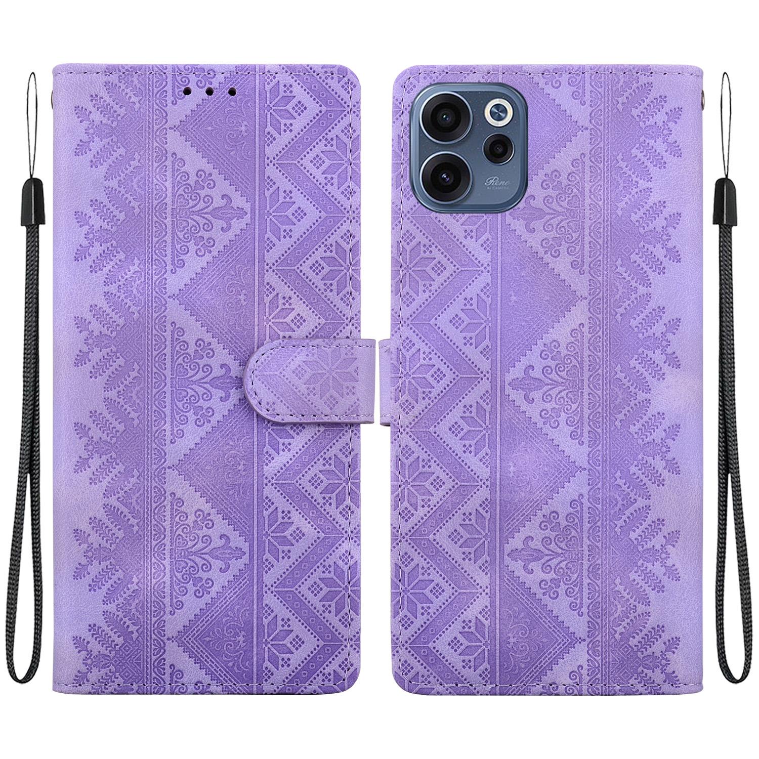 For OPPO Reno15 F 5G Ethnic Pattern Embossed Vegan Leather Phone Case(Purple) - Shopkiz.com