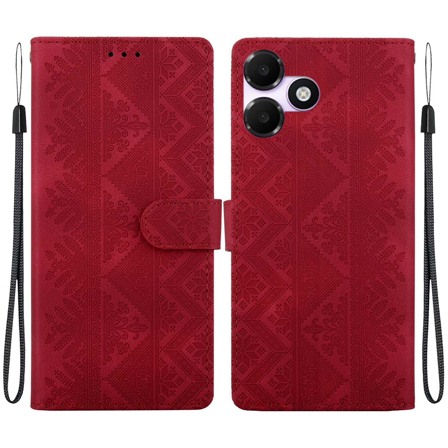 For OPPO A6c 4G Ethnic Pattern Embossed Vegan Leather Phone Case(Red) - Shopkiz.com