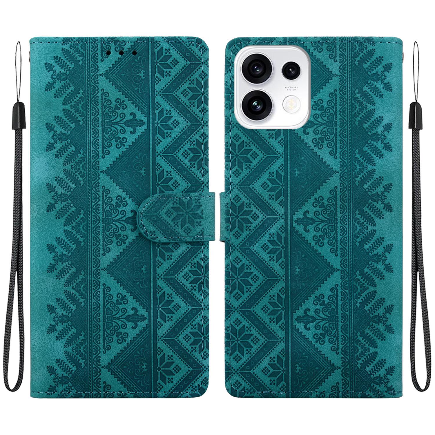 For OPPO Reno16 5G / Reno16 Pro 5G Global Ethnic Pattern Embossed Vegan Leather Phone Case(Green) - Shopkiz.com