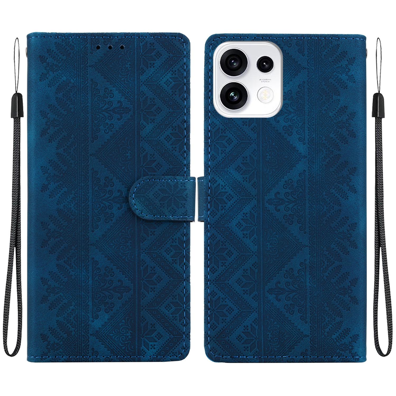 For OPPO Reno16 5G / Reno16 Pro 5G Global Ethnic Pattern Embossed Vegan Leather Phone Case(Dark Blue) - Shopkiz.com