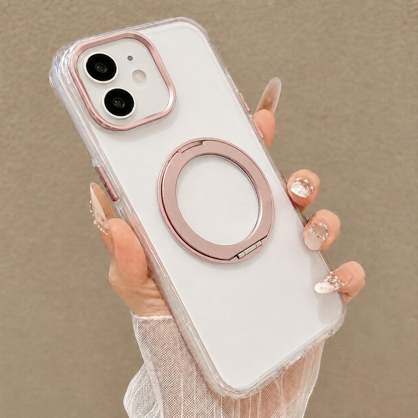 For iPhone 12 Airbag Shockproof Magnetic Rotating Holder Phone Case(Pink) - Shopkiz.com