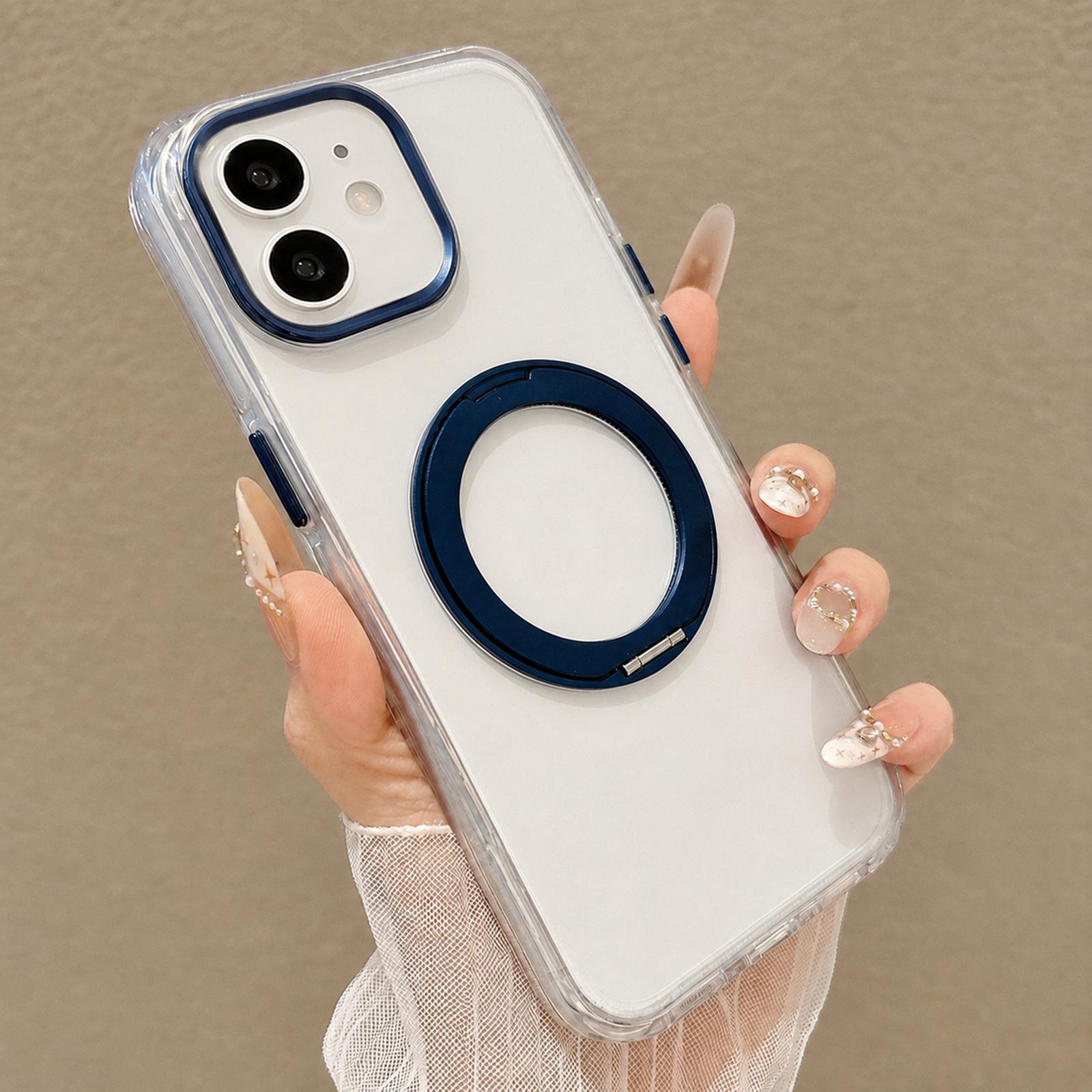 For iPhone 12 Airbag Shockproof Magnetic Rotating Holder Phone Case(Blue) - Shopkiz.com