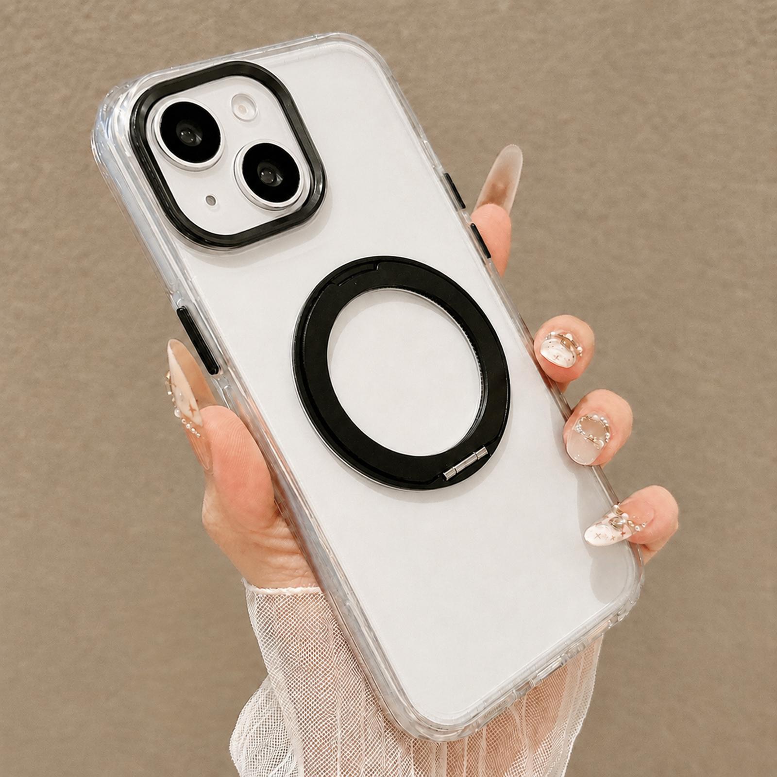 For iPhone 14 Airbag Shockproof Magnetic Rotating Holder Phone Case(Black) - Shopkiz.com