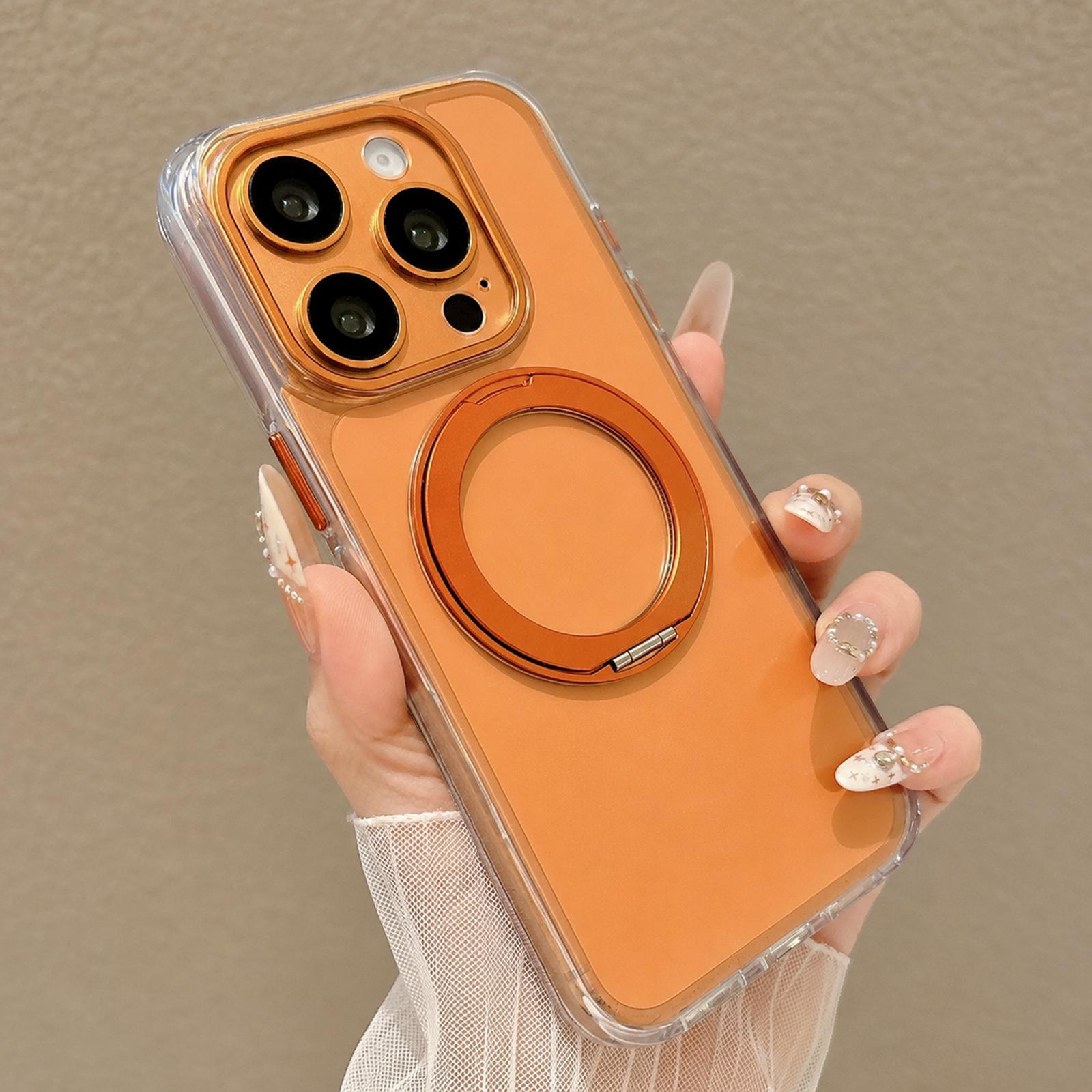 For iPhone 14 Pro Airbag Shockproof Magnetic Rotating Holder Phone Case(Orange) - Shopkiz.com