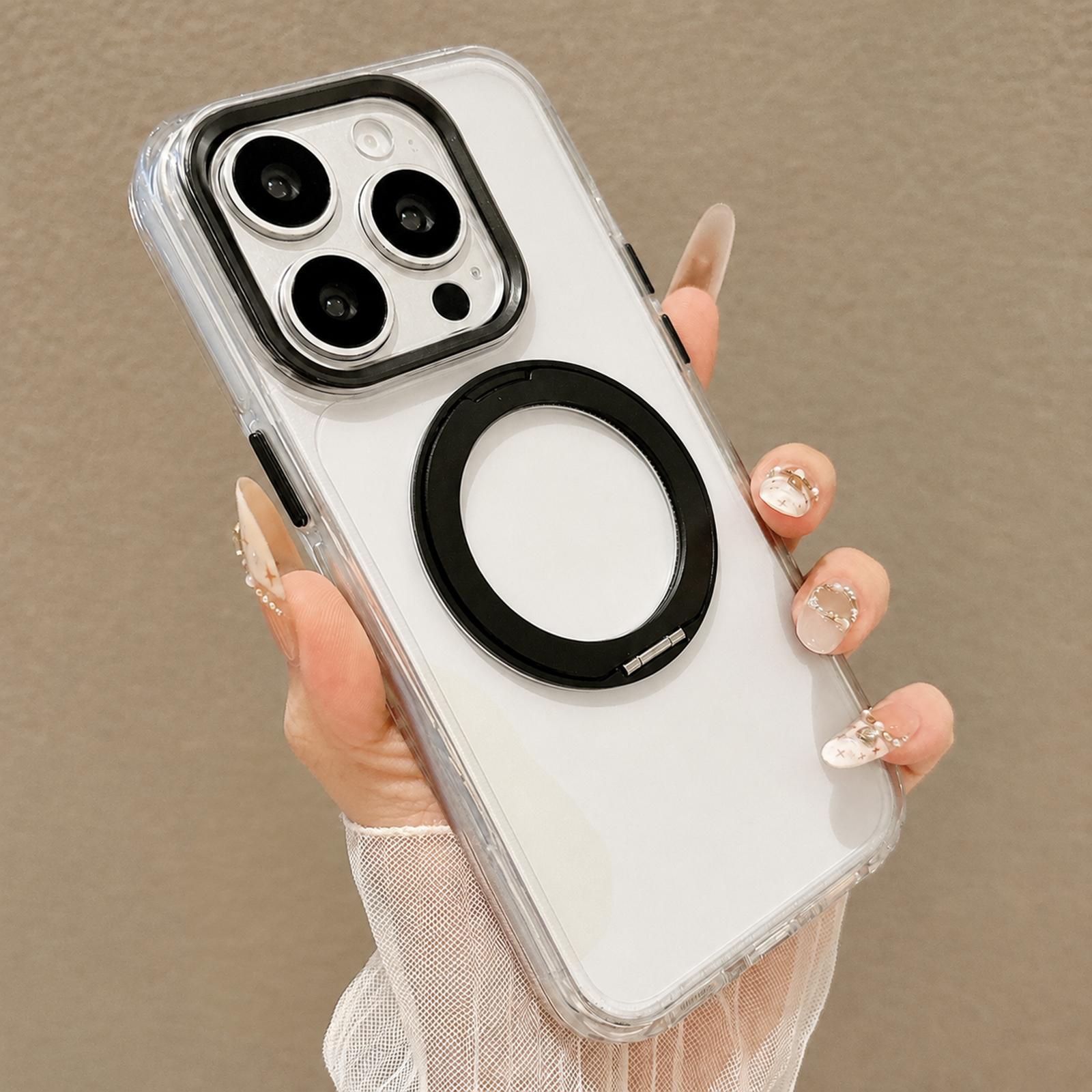 For iPhone 14 Pro Max Airbag Shockproof Magnetic Rotating Holder Phone Case(Pink) - Shopkiz.com
