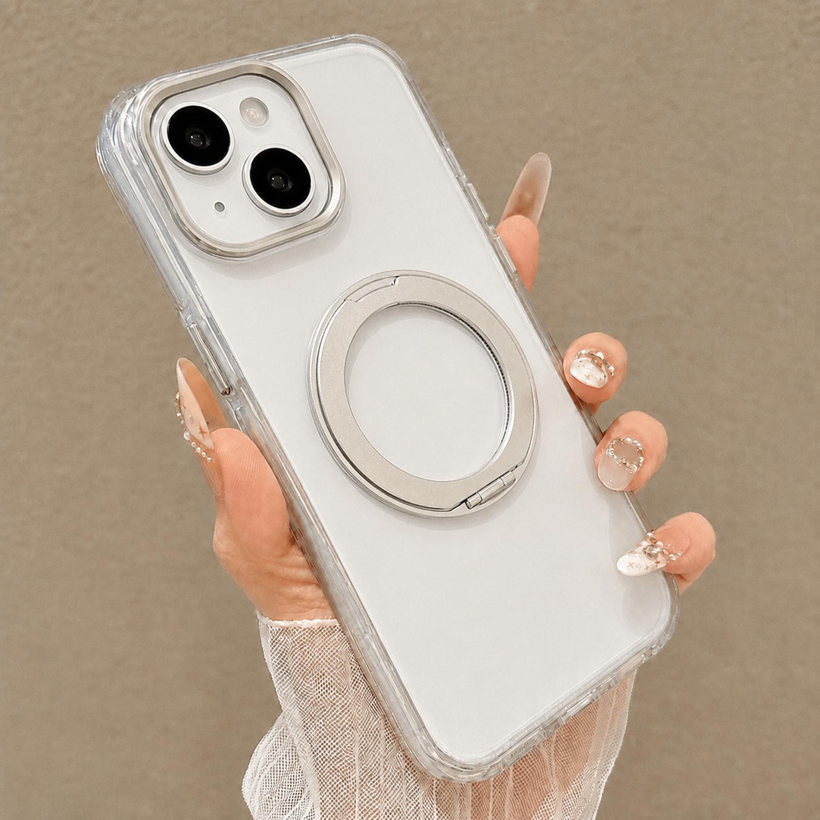 For iPhone 15 Airbag Shockproof Magnetic Rotating Holder Phone Case(Silver) - Shopkiz.com