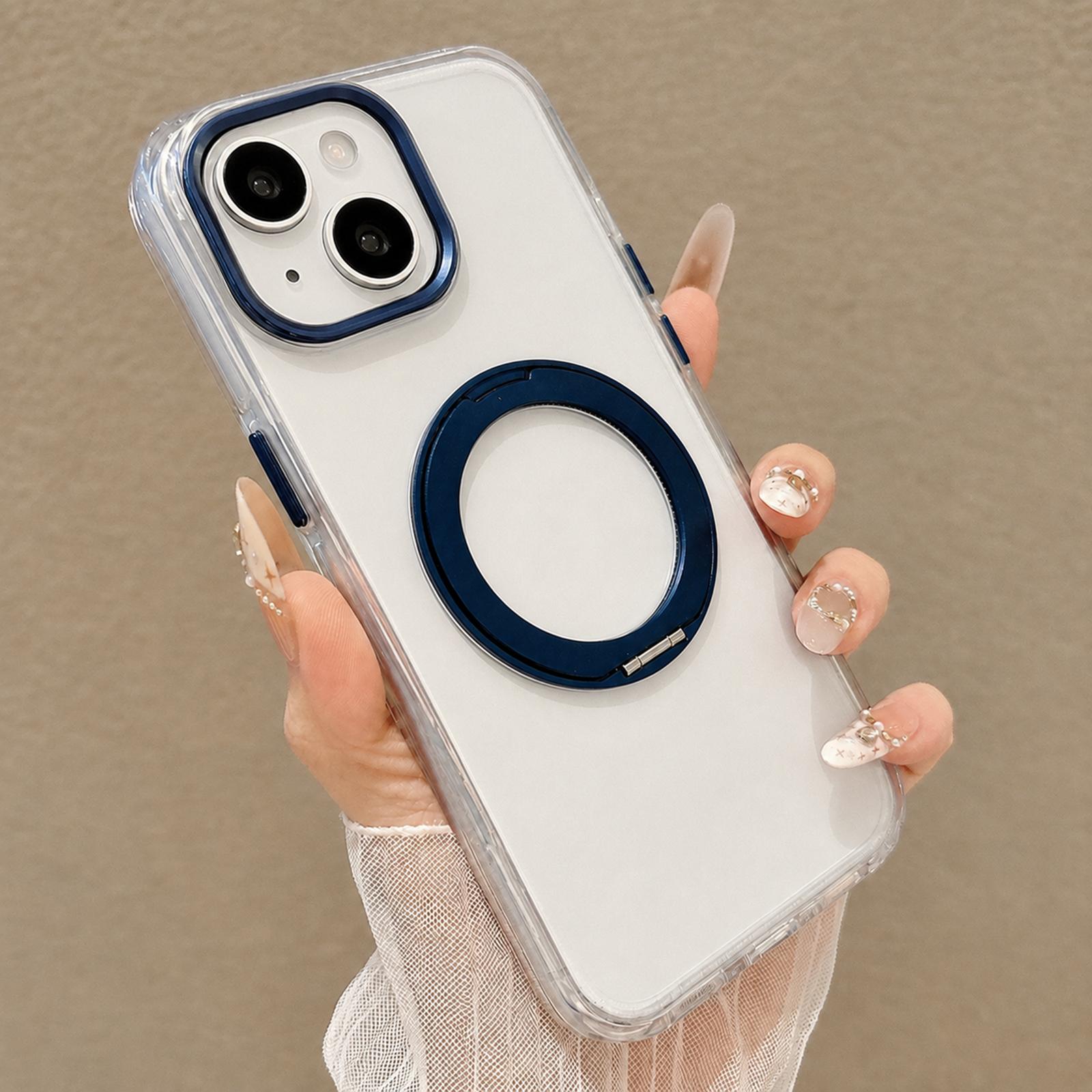 For iPhone 15 Plus Airbag Shockproof Magnetic Rotating Holder Phone Case(Blue) - Shopkiz.com