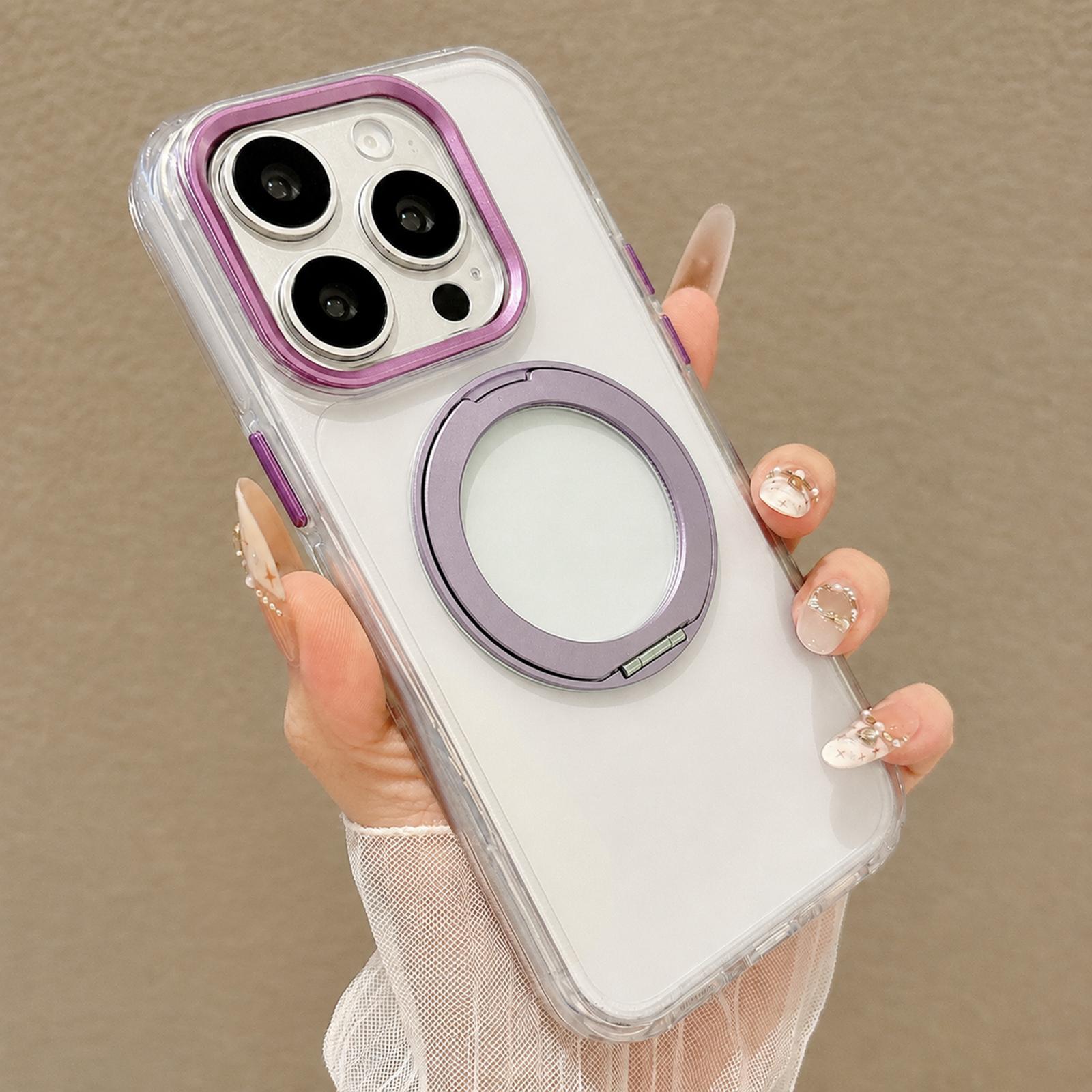 For iPhone 15 Pro Airbag Shockproof Magnetic Rotating Holder Phone Case(Purple) - Shopkiz.com