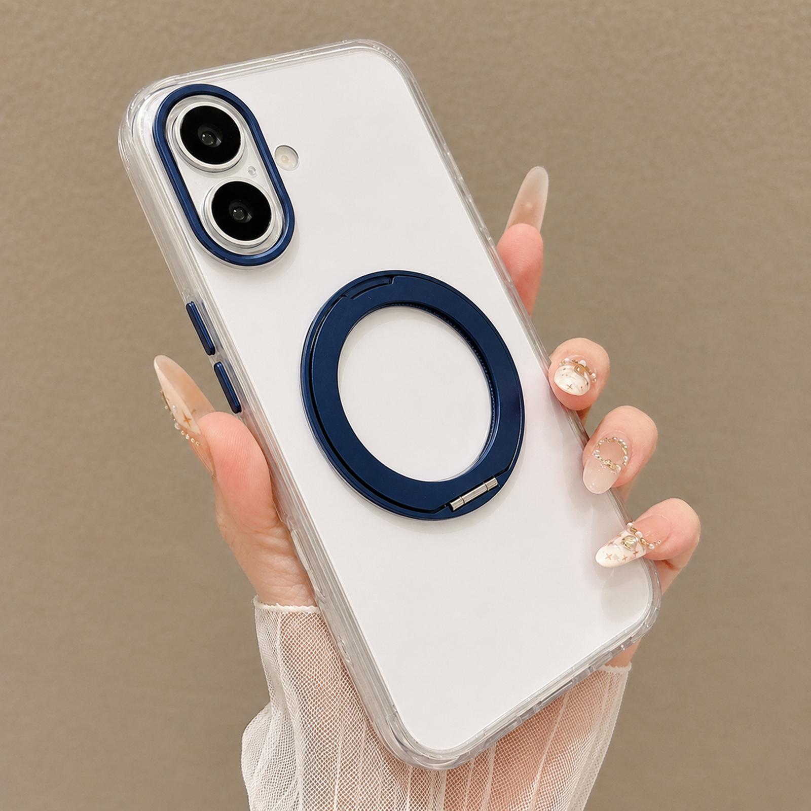 For iPhone 16 Airbag Shockproof Magnetic Rotating Holder Phone Case(Blue) - Shopkiz.com