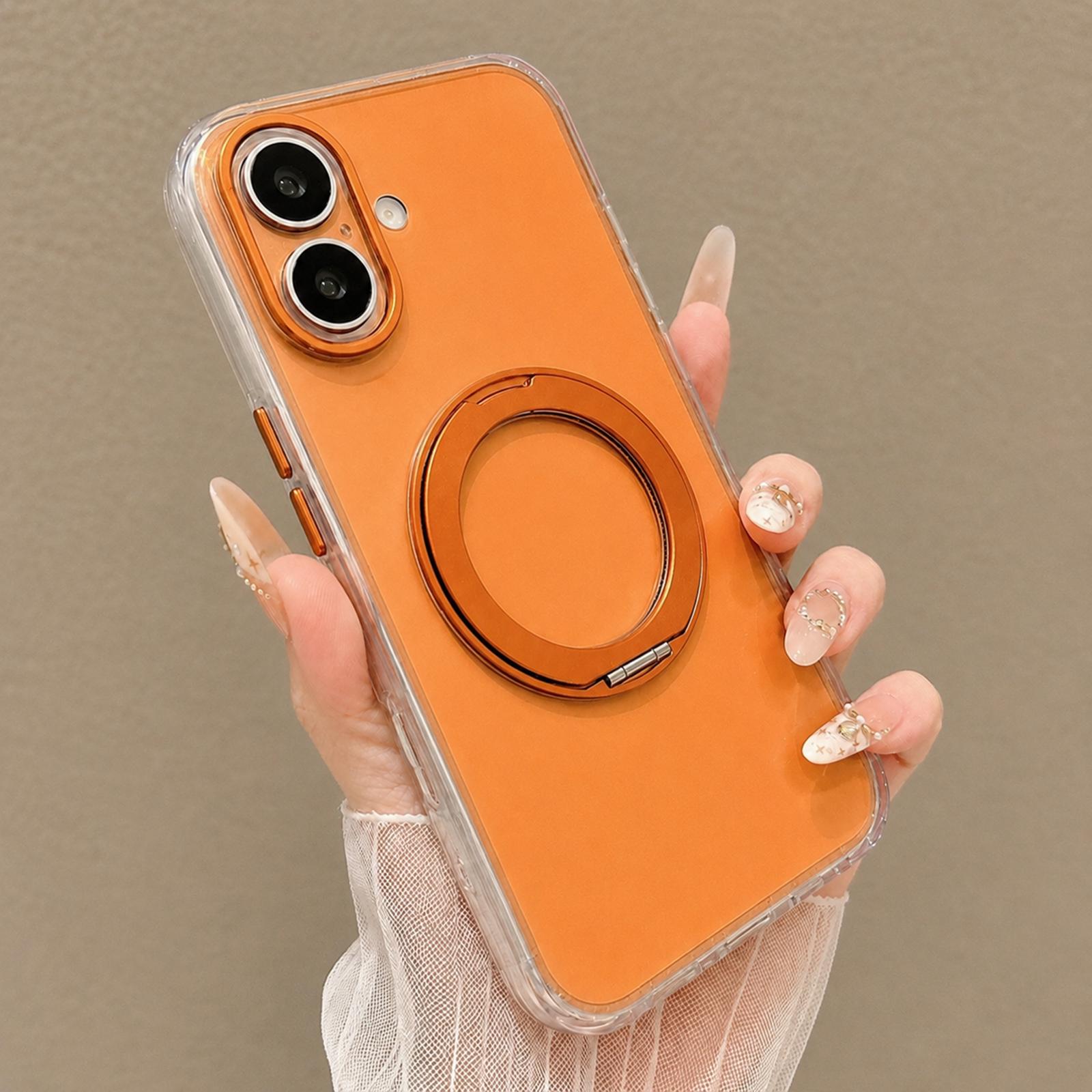 For iPhone 16 Airbag Shockproof Magnetic Rotating Holder Phone Case(Orange) - Shopkiz.com