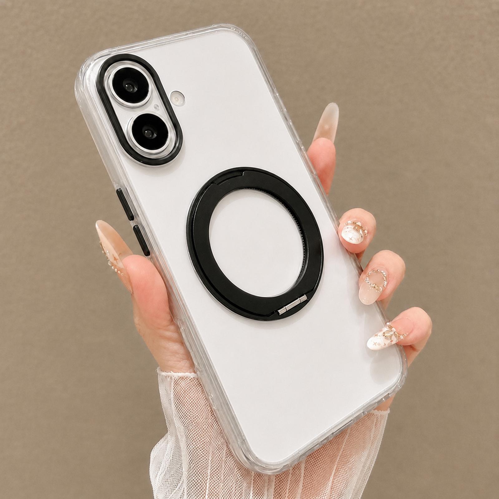 For iPhone 16 Plus Airbag Shockproof Magnetic Rotating Holder Phone Case(Black) - Shopkiz.com