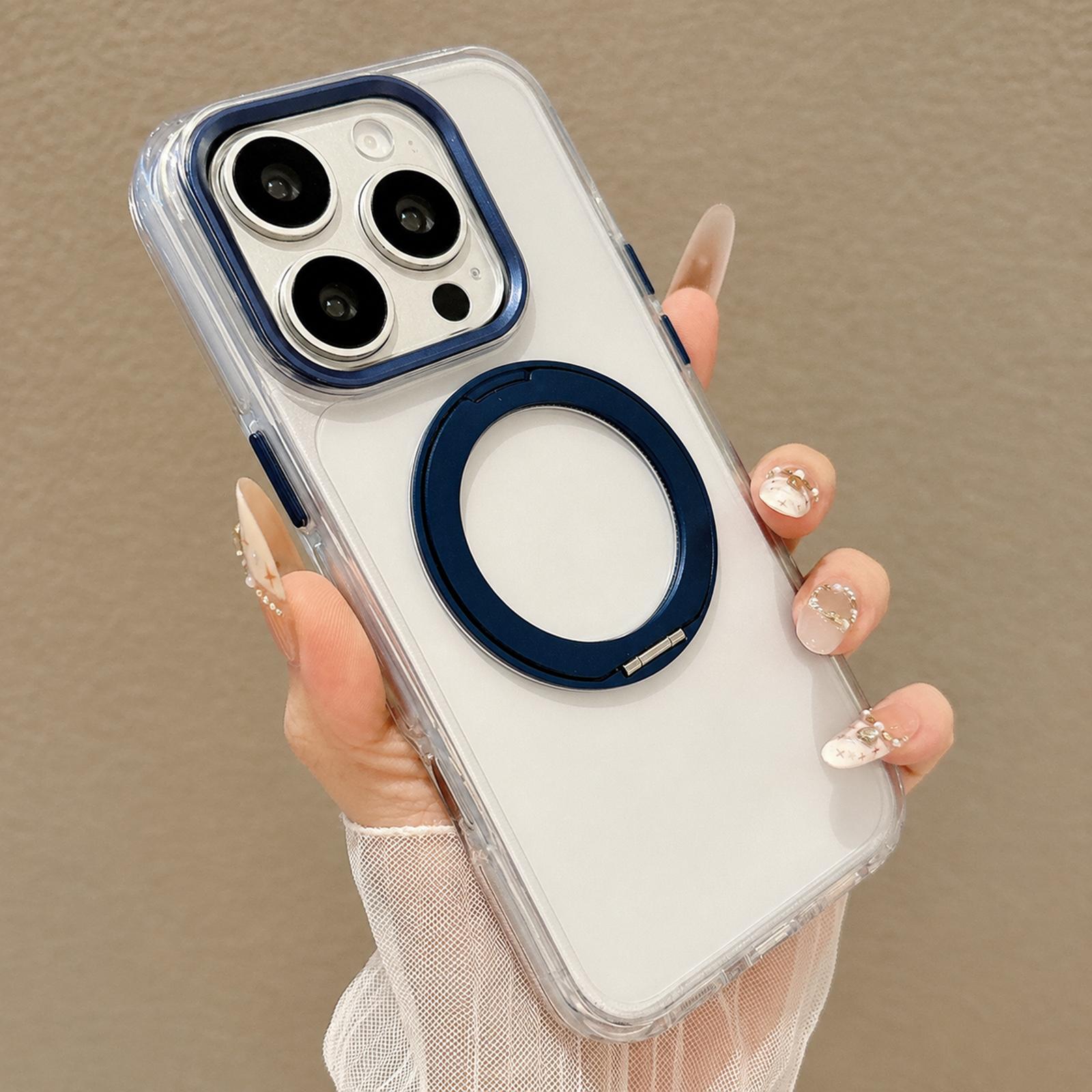 For iPhone 16 Pro Airbag Shockproof Magnetic Rotating Holder Phone Case(Blue) - Shopkiz.com