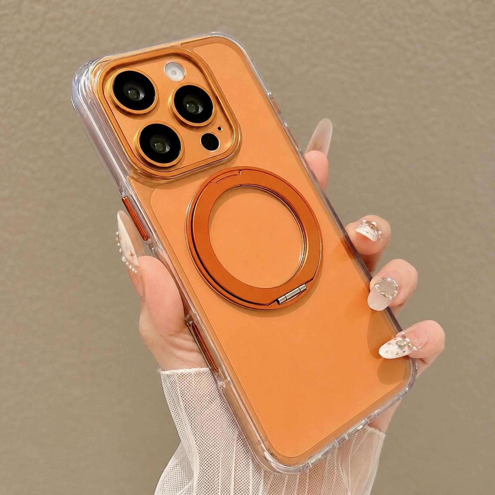 For iPhone 16 Pro Airbag Shockproof Magnetic Rotating Holder Phone Case(Orange) - Shopkiz.com
