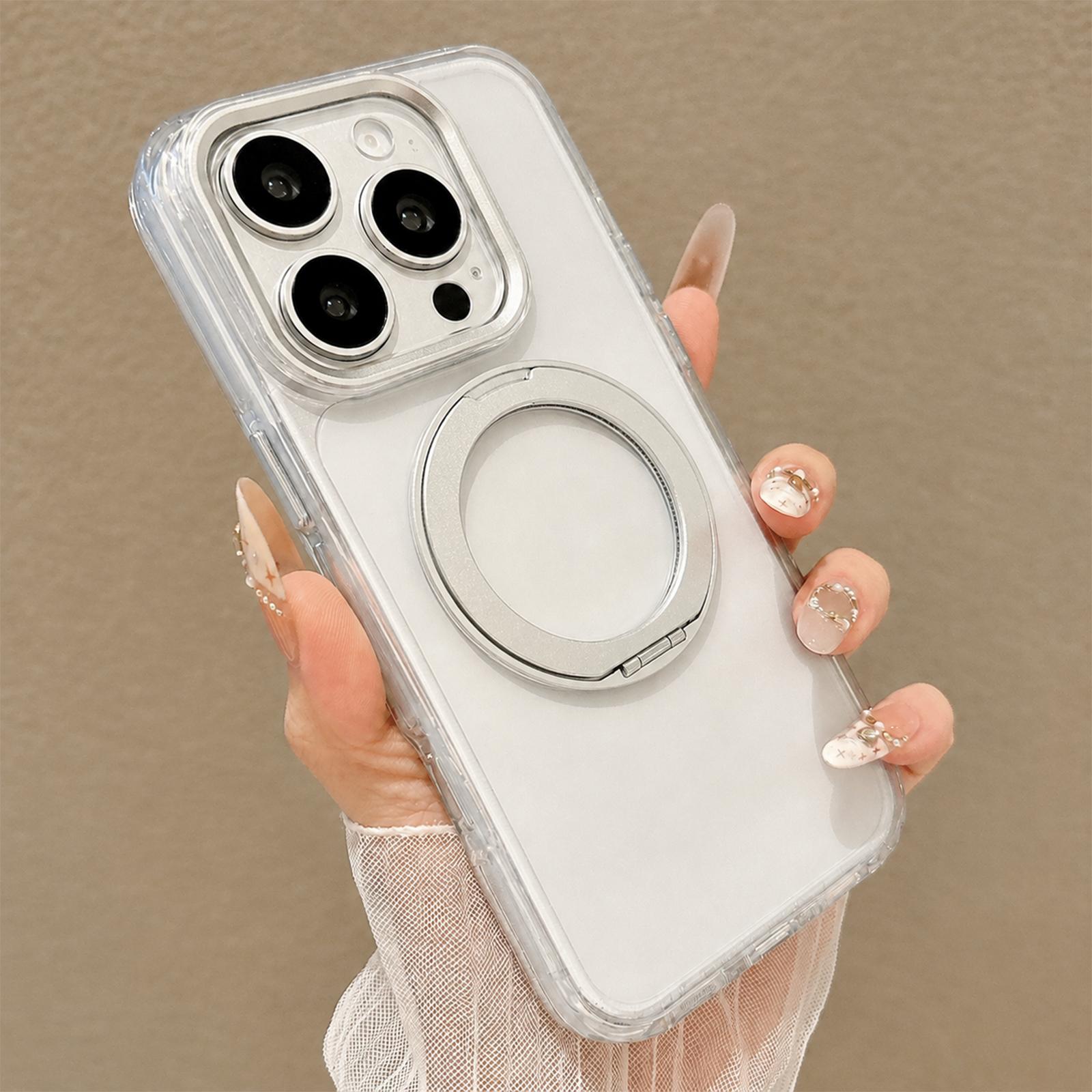 For iPhone 16 Pro Max Airbag Shockproof Magnetic Rotating Holder Phone Case(Silver) - Shopkiz.com