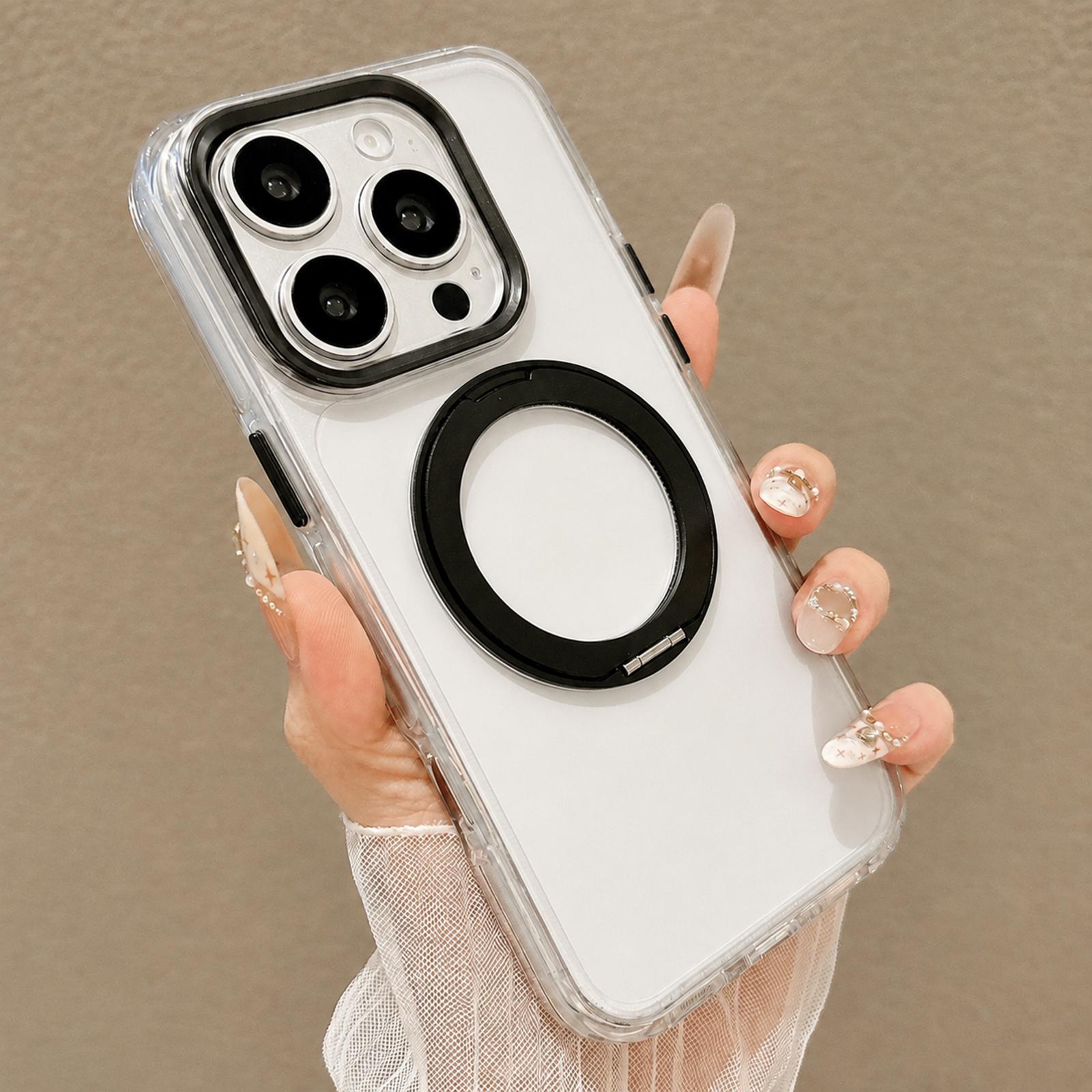 For iPhone 16 Pro Max Airbag Shockproof Magnetic Rotating Holder Phone Case(Black) - Shopkiz.com