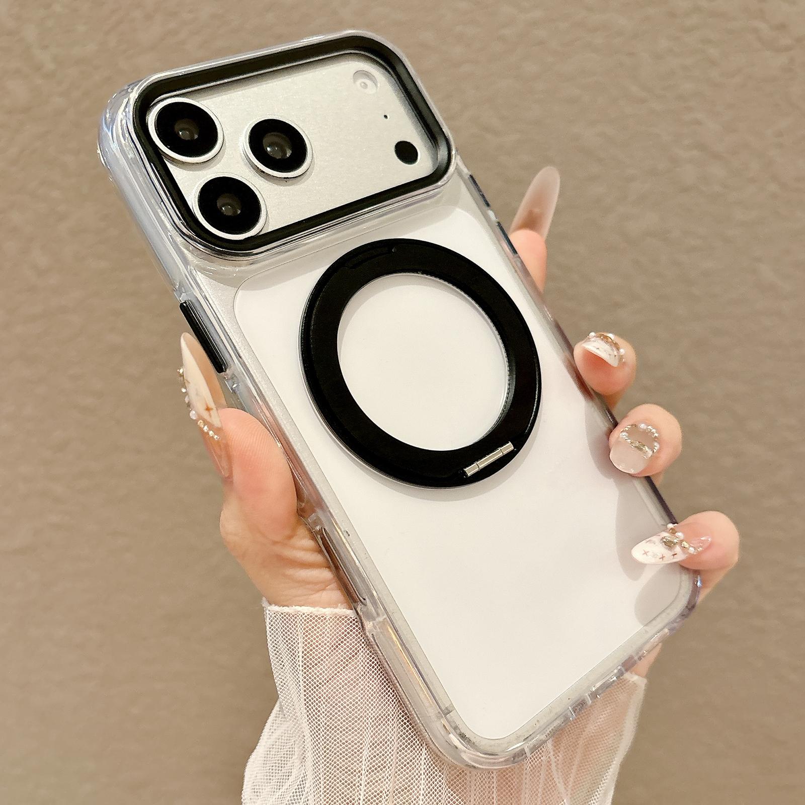For iPhone 17 Pro Airbag Shockproof Magnetic Rotating Holder Phone Case(Black) - Shopkiz.com
