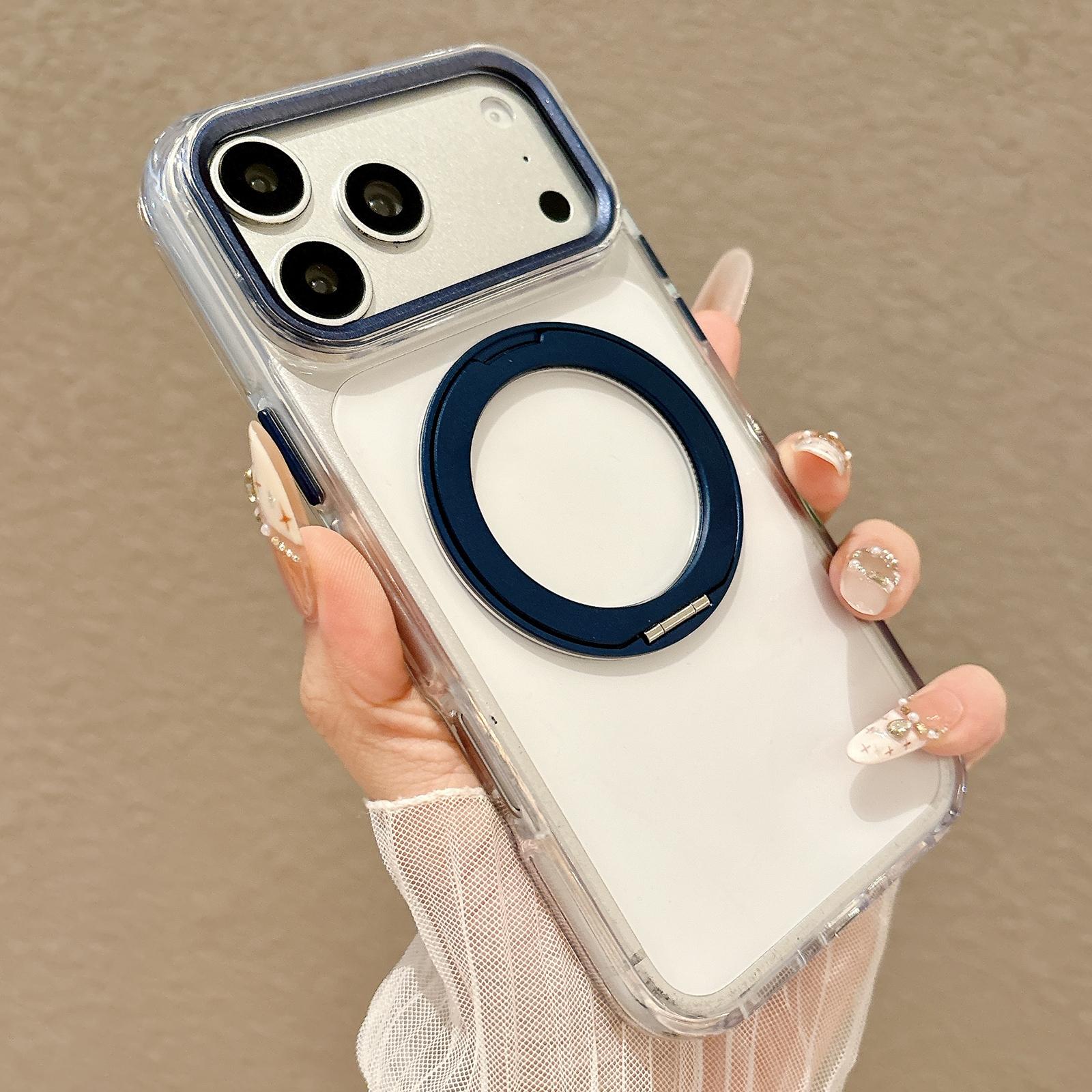 For iPhone 17 Pro Max Airbag Shockproof Magnetic Rotating Holder Phone Case(Blue) - Shopkiz.com
