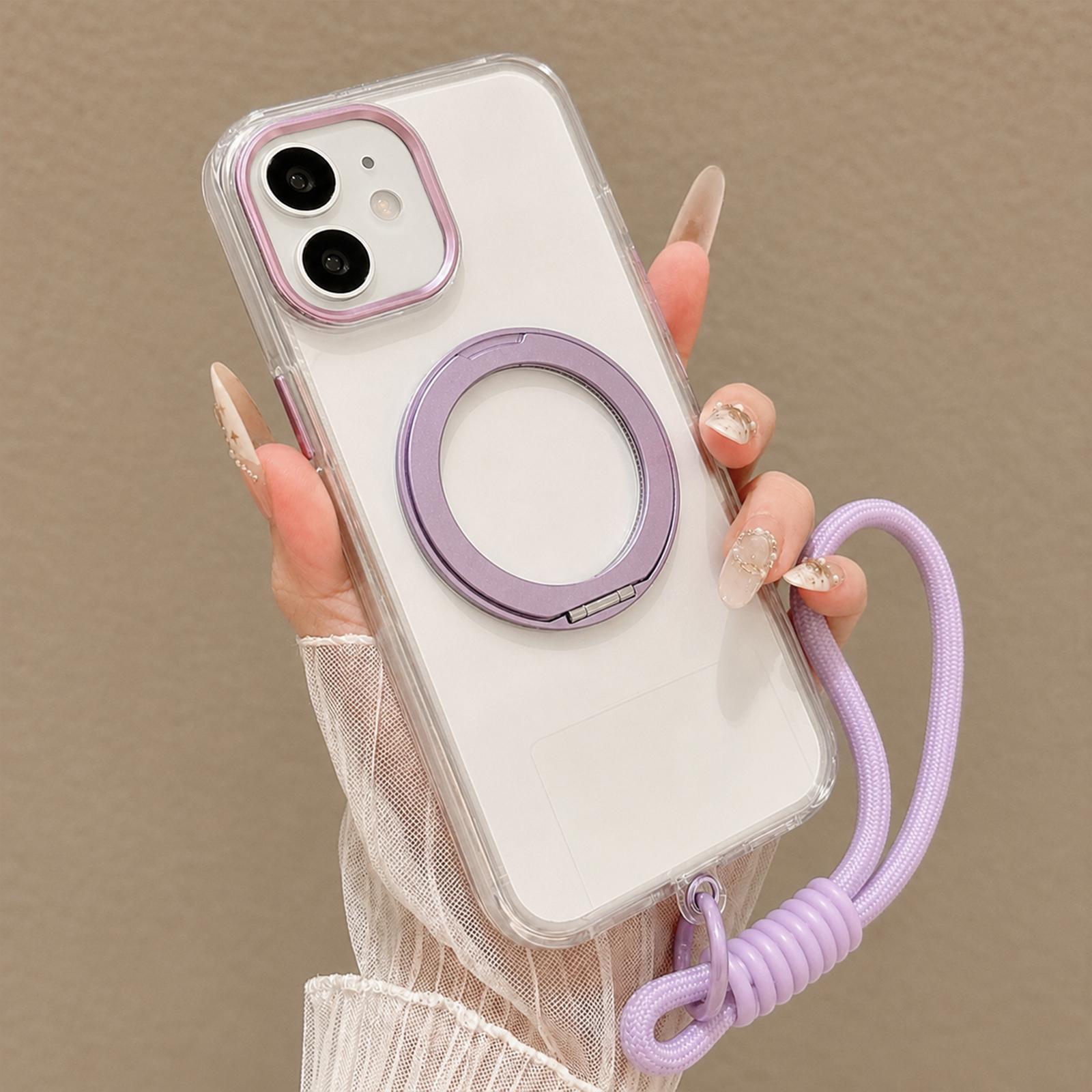 For iPhone 12 Airbag Shockproof Magnetic Rotating Holder Phone Case with Wrist Strap(Purple) - Shopkiz.com
