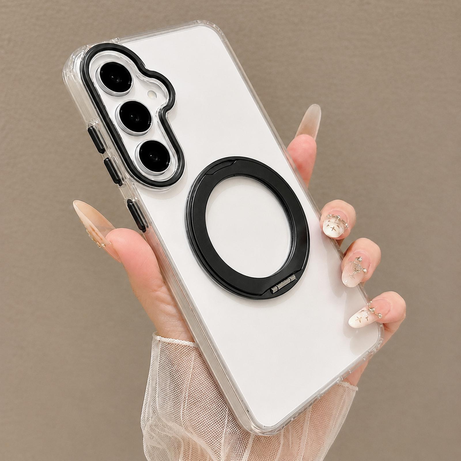 For Galaxy A36 5G Airbag Shockproof Magnetic Rotating Holder Phone Case(Black) - Shopkiz.com