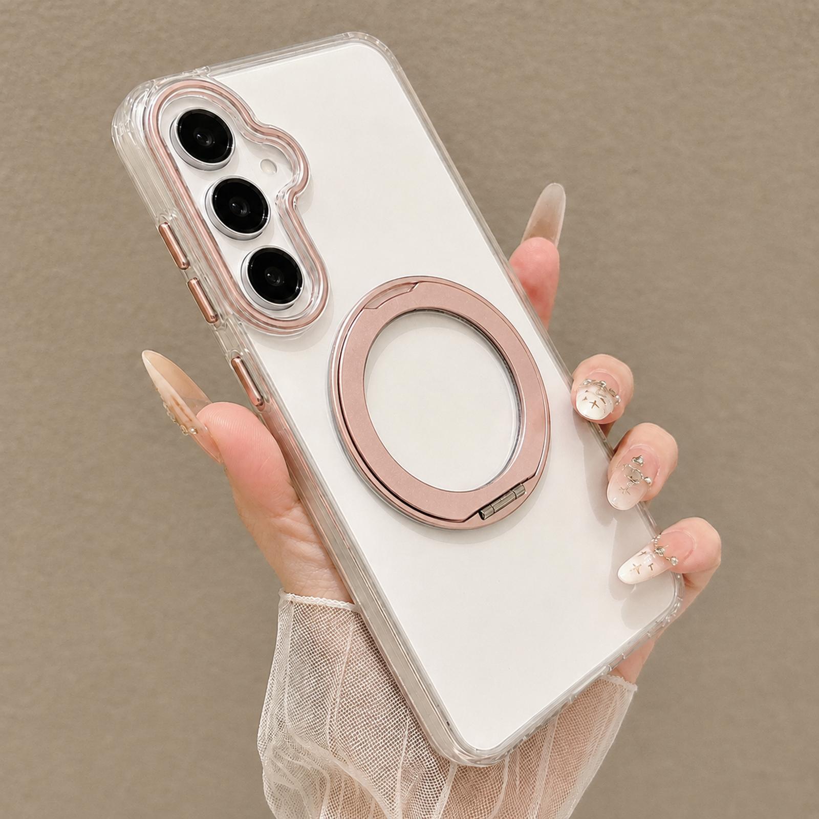 For Galaxy A57 5G Airbag Shockproof Magnetic Rotating Holder Phone Case(Pink) - Shopkiz.com