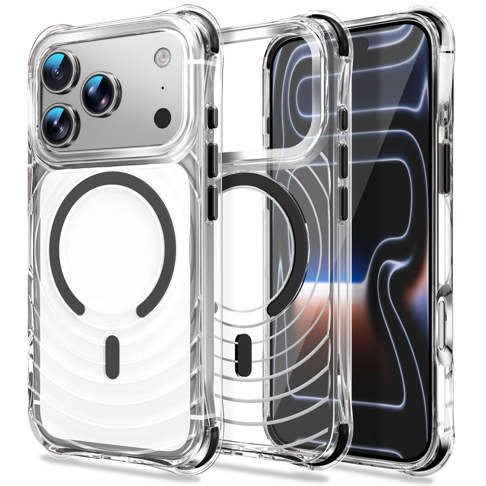For iPhone 17 Pro Max Wave Pattern Air Cushion Corners Shockproof Magnetic Phone Case(Black) - Shopkiz.com