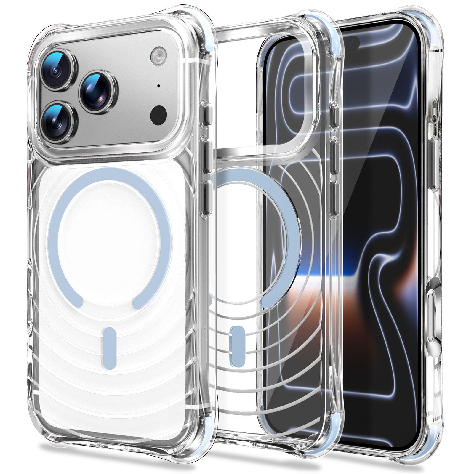 For iPhone 17 Pro Max Wave Pattern Air Cushion Corners Shockproof Magnetic Phone Case(Blue) - Shopkiz.com