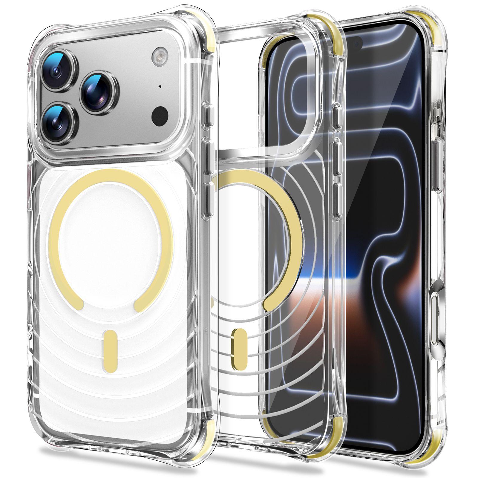 For iPhone 17 Pro Max Wave Pattern Air Cushion Corners Shockproof Magnetic Phone Case(Yellow) - Shopkiz.com