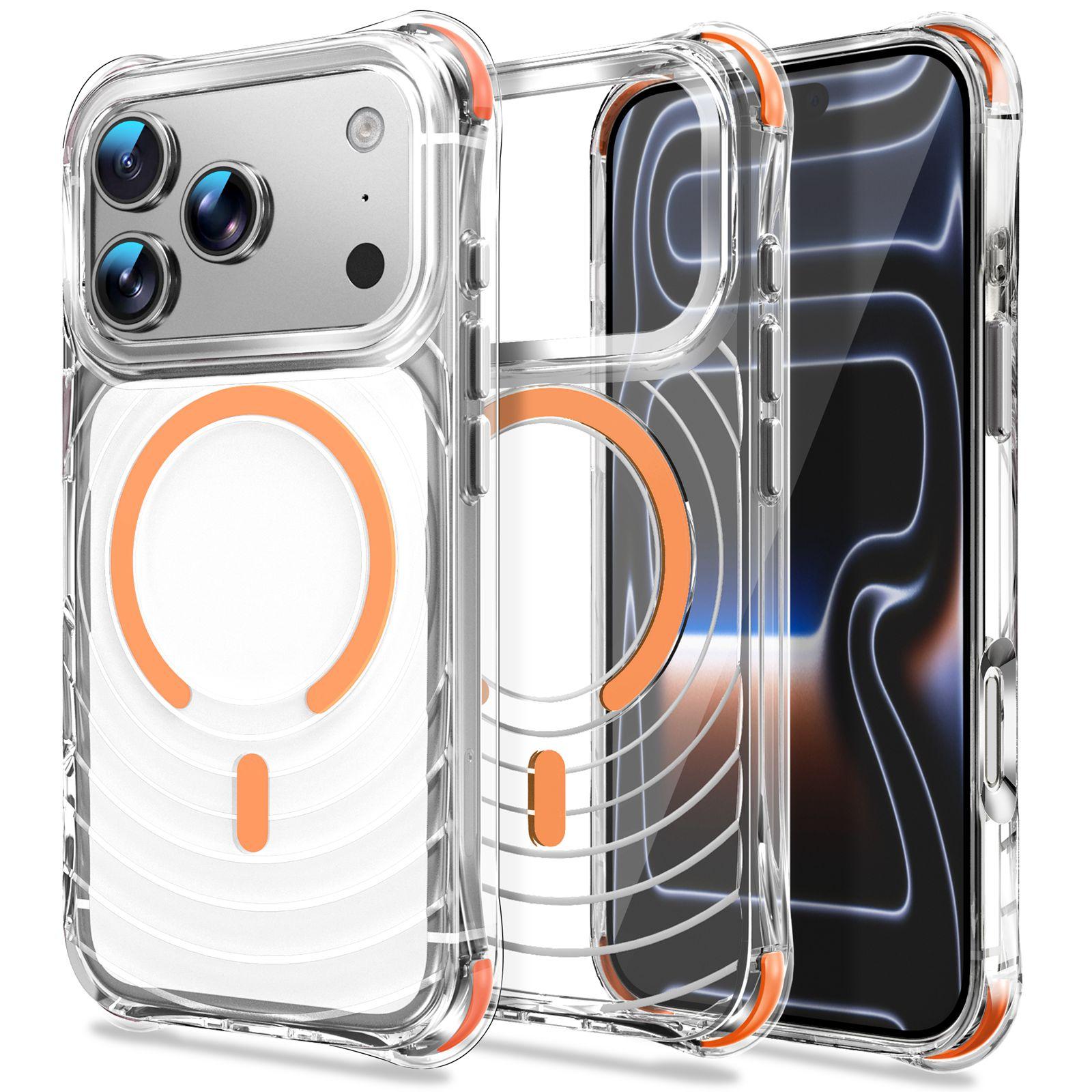 For iPhone 17 Pro Max Wave Pattern Air Cushion Corners Shockproof Magnetic Phone Case(Orange) - Shopkiz.com