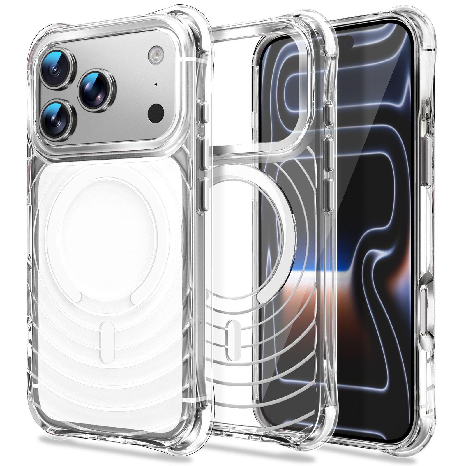 For iPhone 17 Pro Wave Pattern Air Cushion Corners Shockproof Magnetic Phone Case(White) - Shopkiz.com