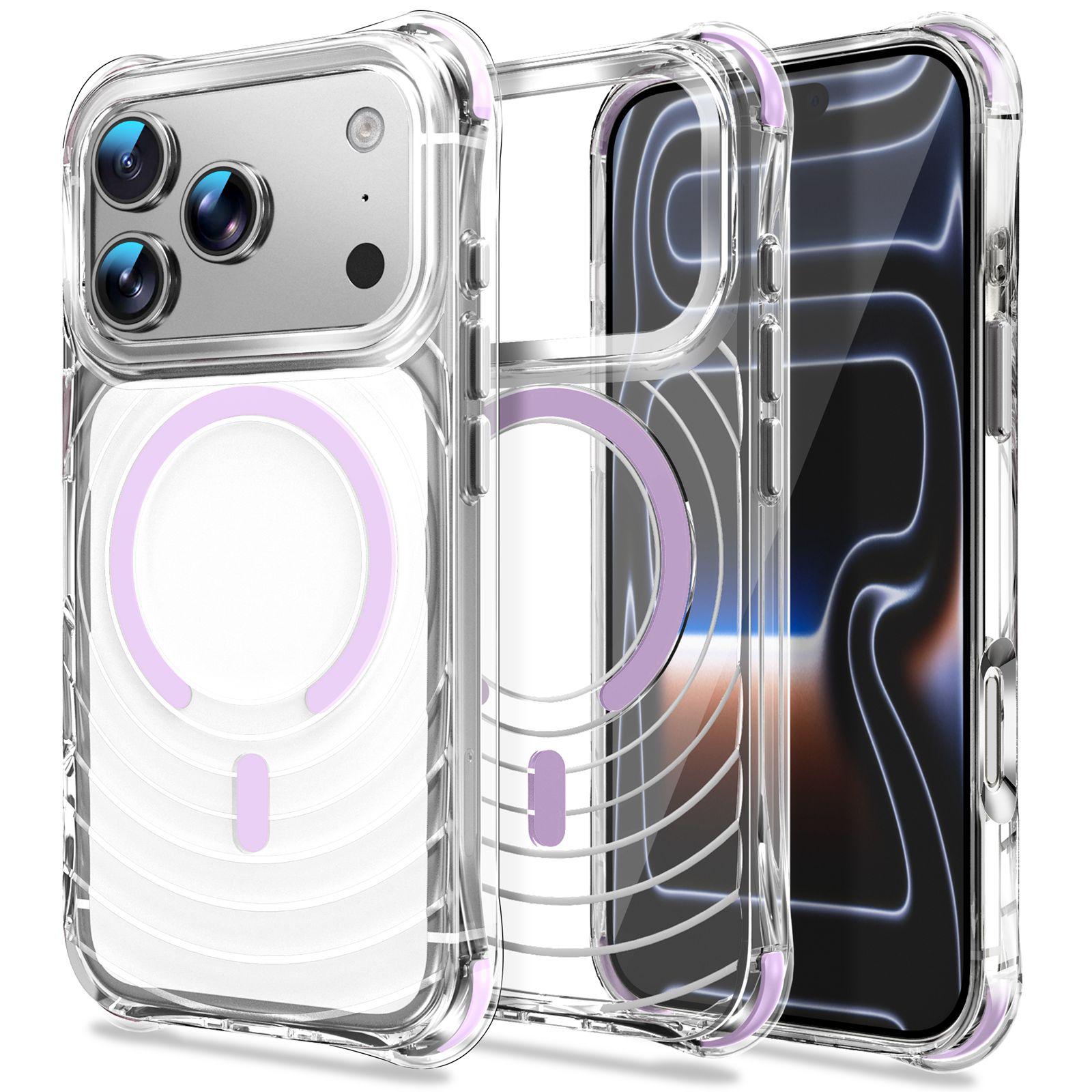 For iPhone 17 Pro Wave Pattern Air Cushion Corners Shockproof Magnetic Phone Case(Purple) - Shopkiz.com
