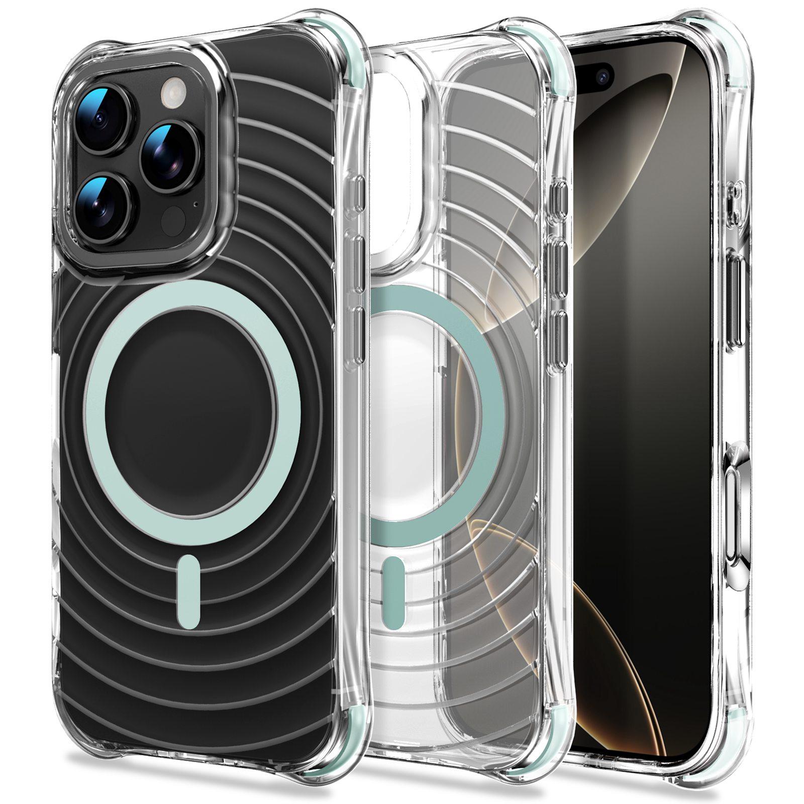 For iPhone 16 Pro Max Wave Pattern Air Cushion Corners Shockproof Magnetic Phone Case(Mint Green) - Shopkiz.com