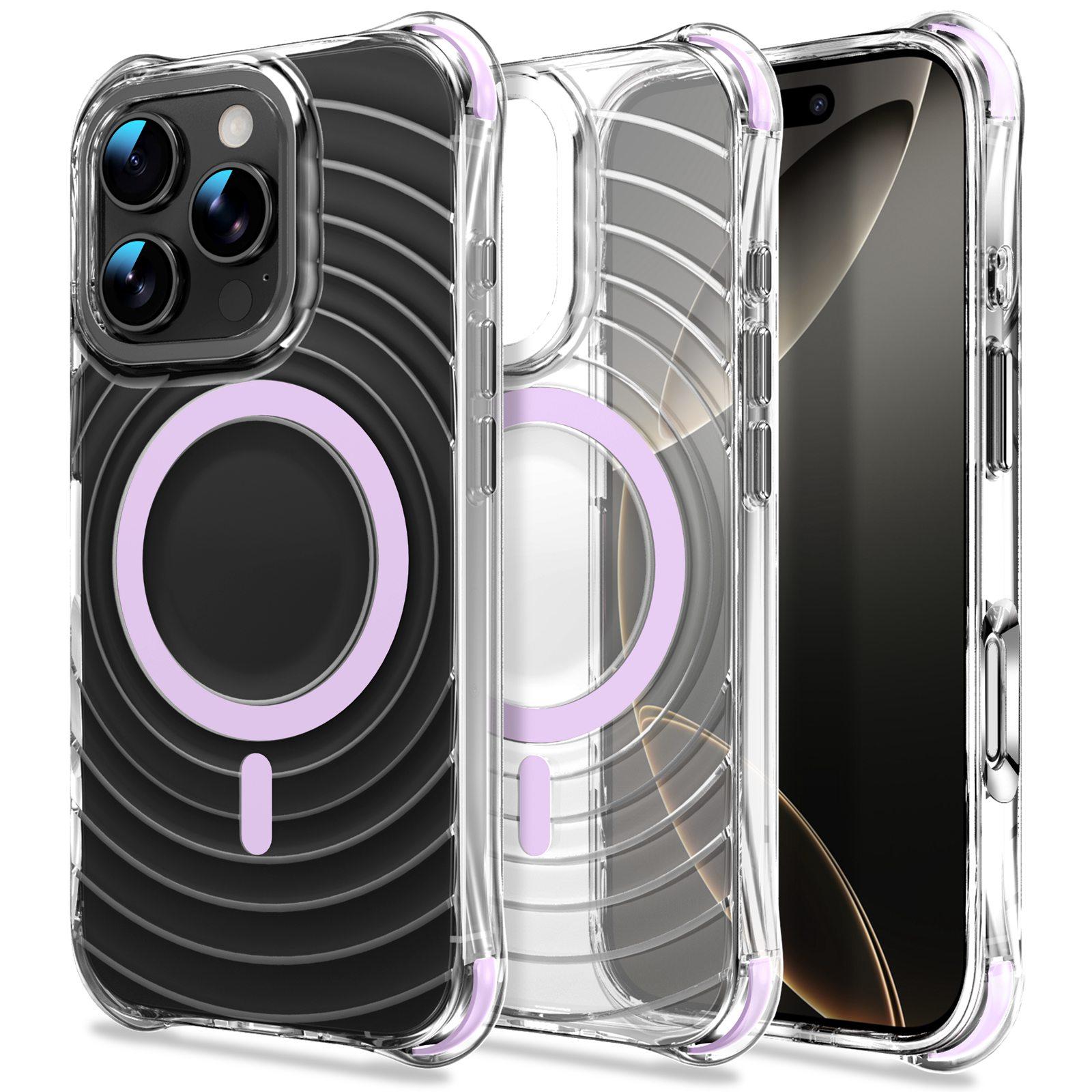 For iPhone 16 Pro Max Wave Pattern Air Cushion Corners Shockproof Magnetic Phone Case(Purple) - Shopkiz.com