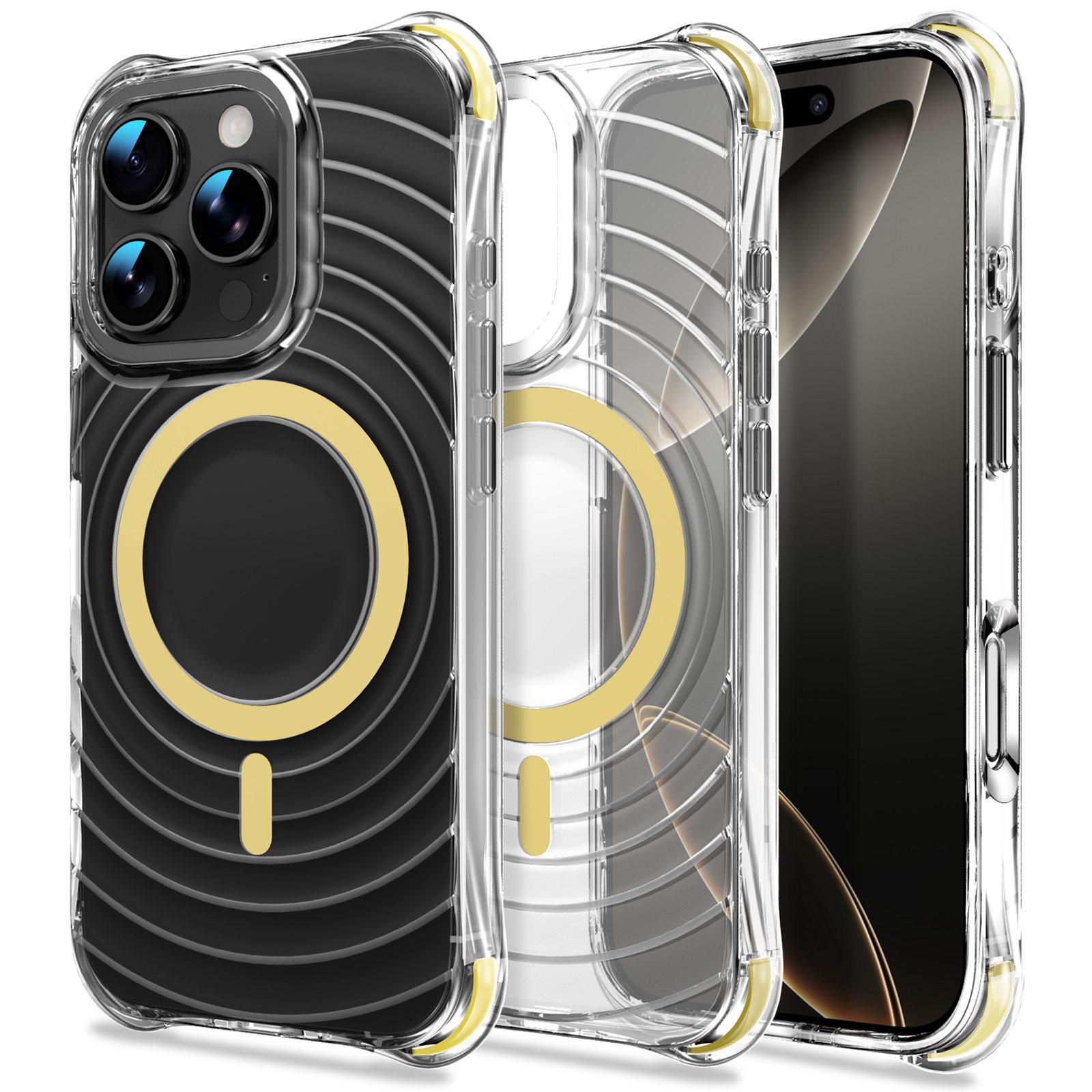 For iPhone 16 Pro Max Wave Pattern Air Cushion Corners Shockproof Magnetic Phone Case(Yellow) - Shopkiz.com