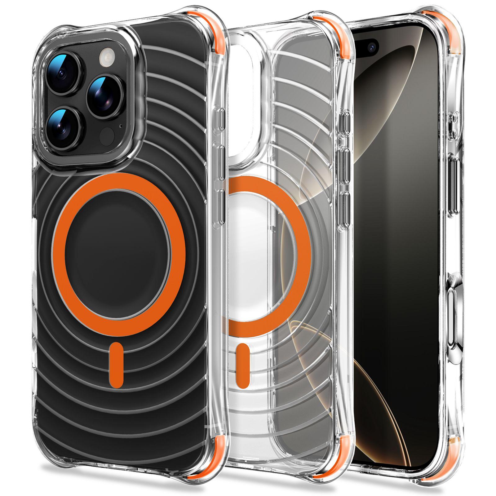 For iPhone 16 Pro Max Wave Pattern Air Cushion Corners Shockproof Magnetic Phone Case(Orange) - Shopkiz.com