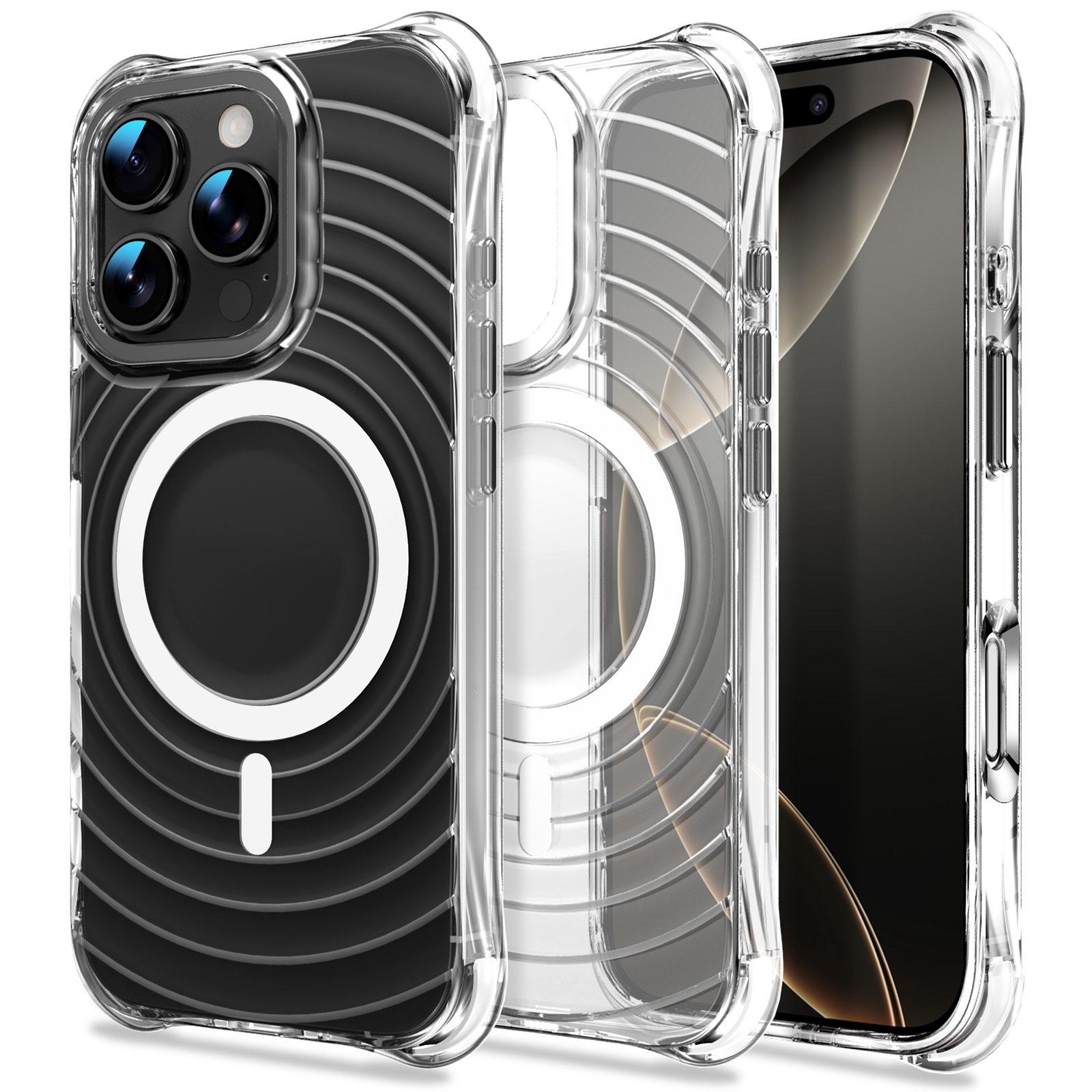 For iPhone 16 Pro Wave Pattern Air Cushion Corners Shockproof Magnetic Phone Case(White) - Shopkiz.com