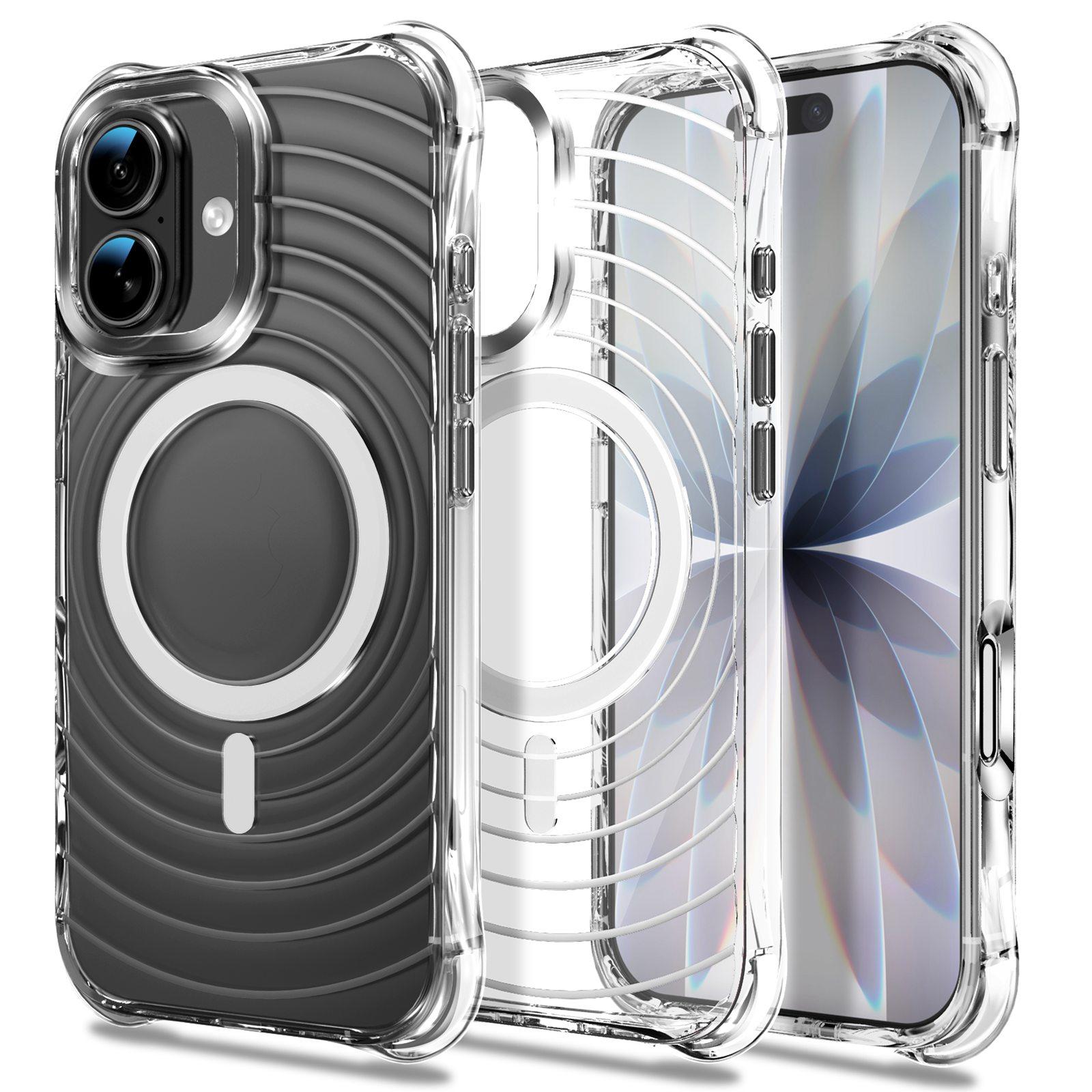 For iPhone 16 Plus Wave Pattern Air Cushion Corners Shockproof Magnetic Phone Case(White) - Shopkiz.com