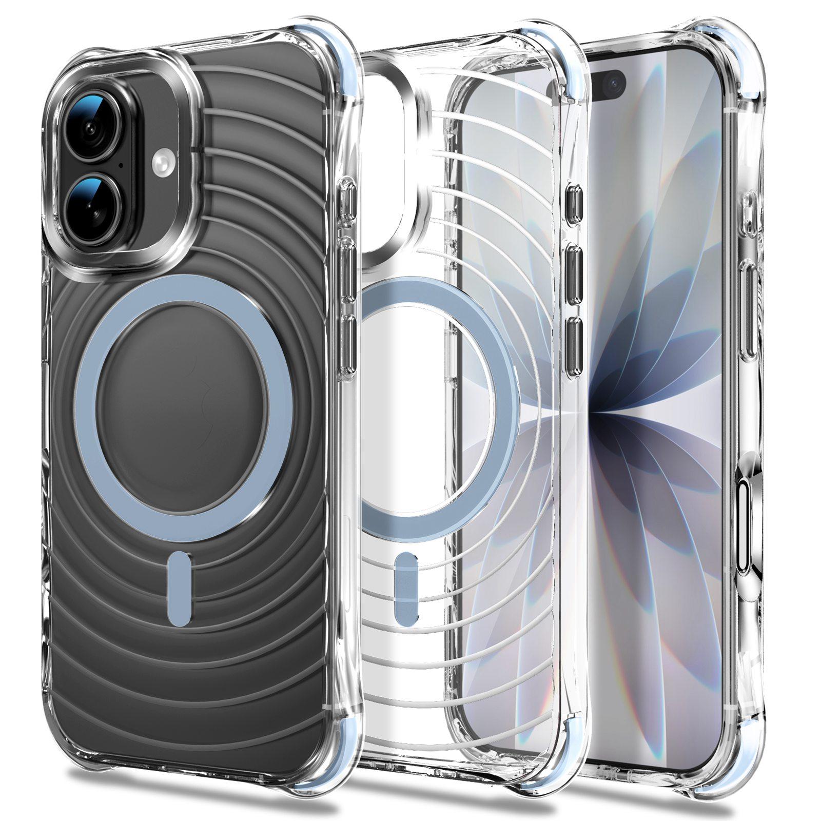 For iPhone 16 Plus Wave Pattern Air Cushion Corners Shockproof Magnetic Phone Case(Blue) - Shopkiz.com