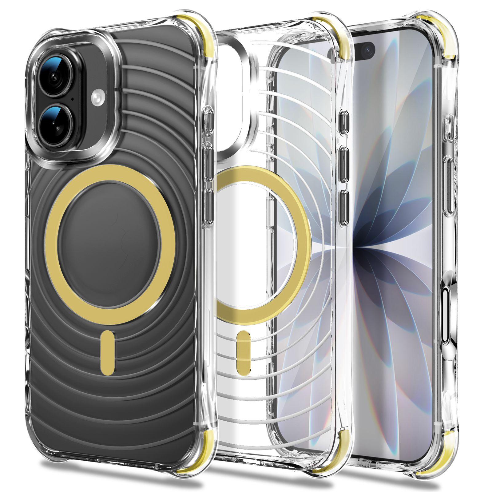 For iPhone 16 Wave Pattern Air Cushion Corners Shockproof Magnetic Phone Case(Yellow) - Shopkiz.com