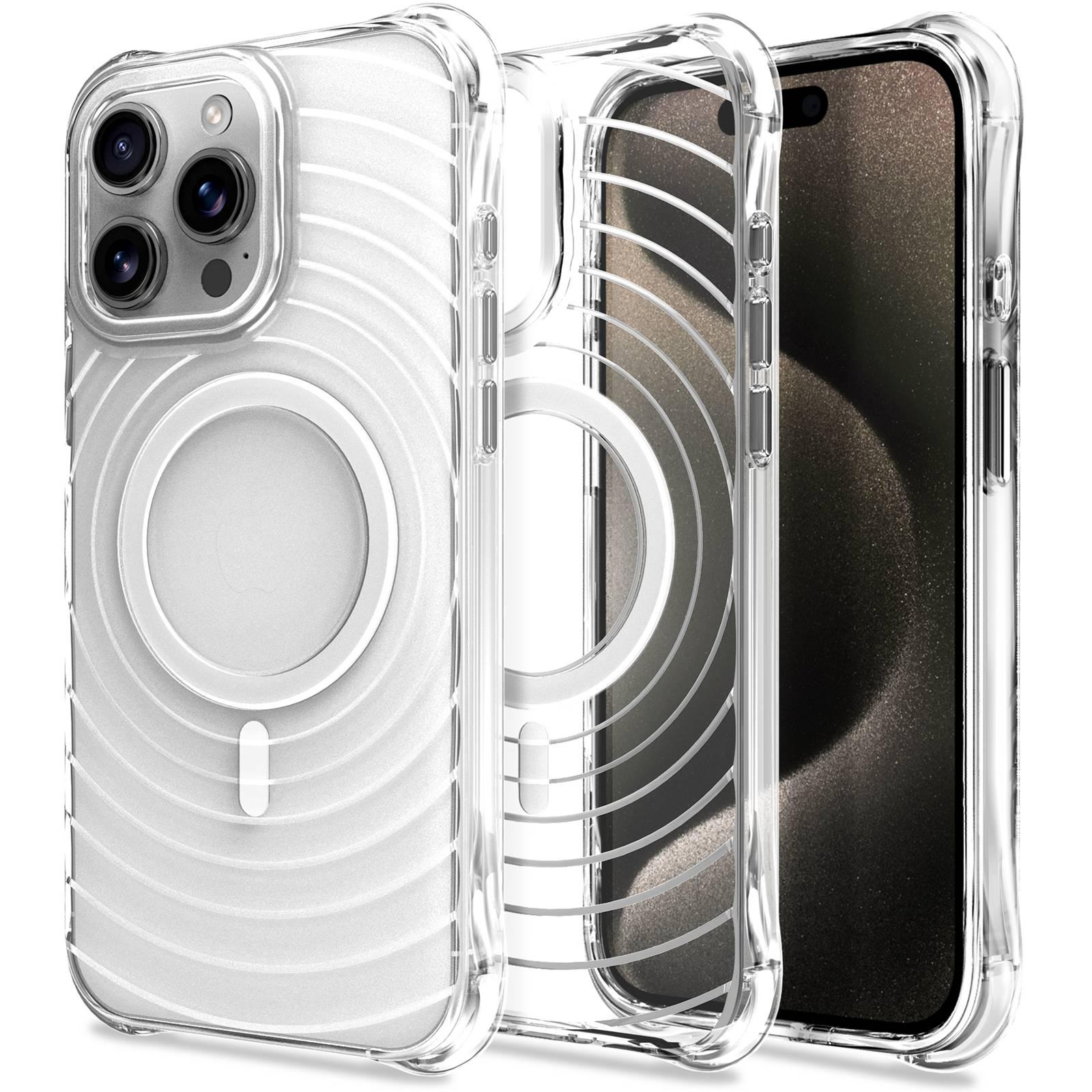 For iPhone 15 Pro Max Wave Pattern Air Cushion Corners Shockproof Magnetic Phone Case(White) - Shopkiz.com