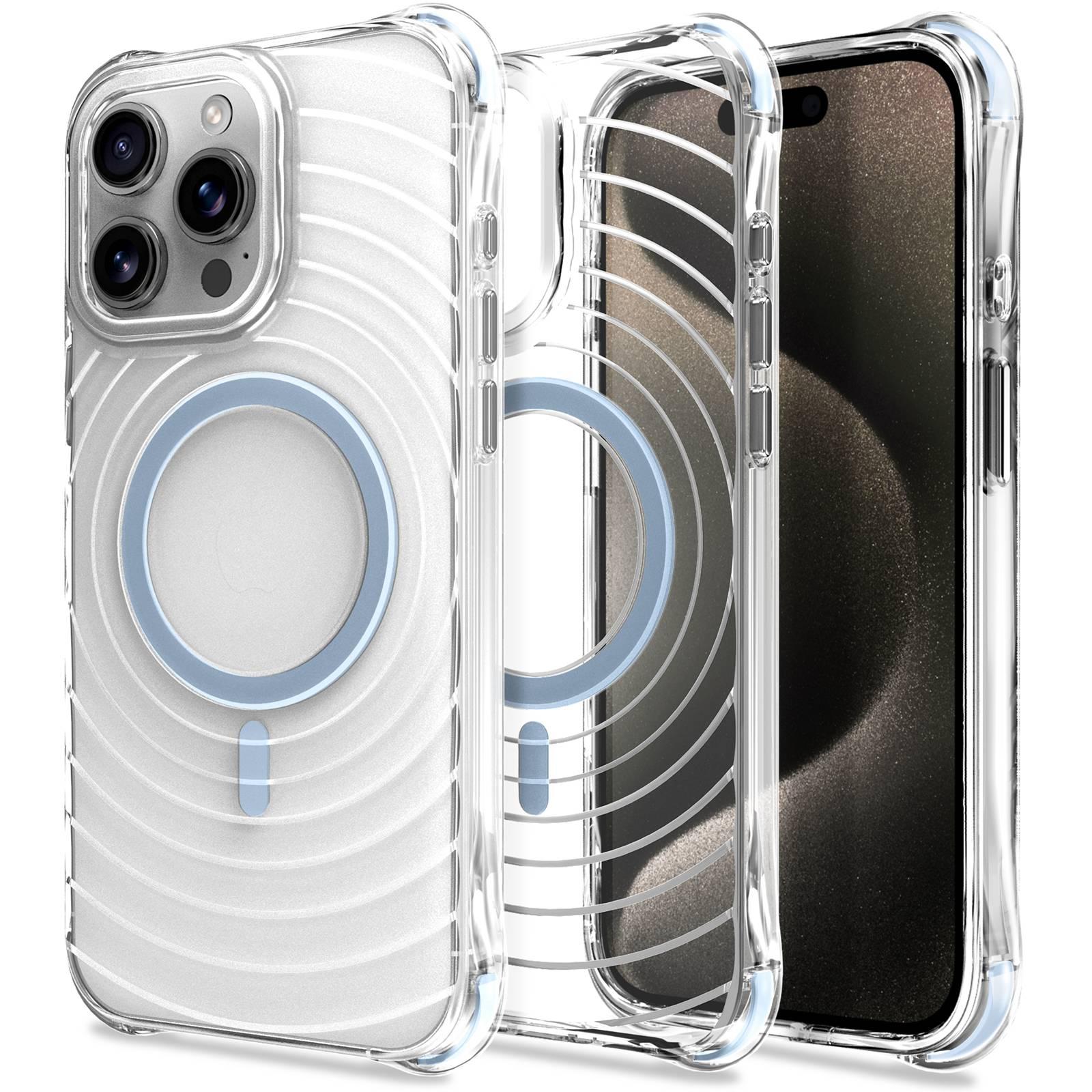 For iPhone 15 Pro Wave Pattern Air Cushion Corners Shockproof Magnetic Phone Case(Blue) - Shopkiz.com