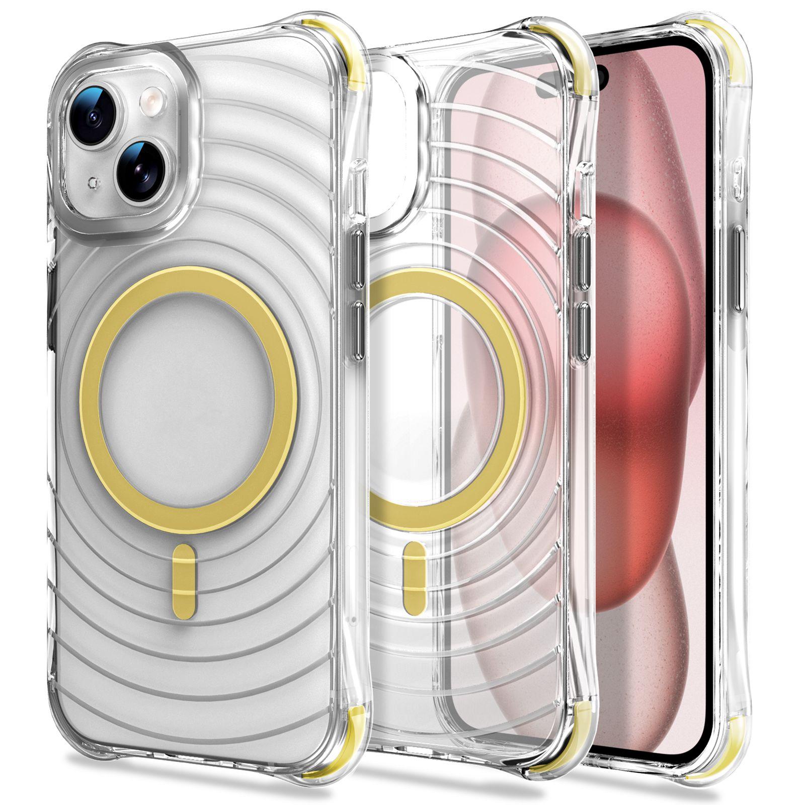 For iPhone 15 Plus / 14 Plus Wave Pattern Air Cushion Corners Shockproof Magnetic Phone Case(Yellow) - Shopkiz.com