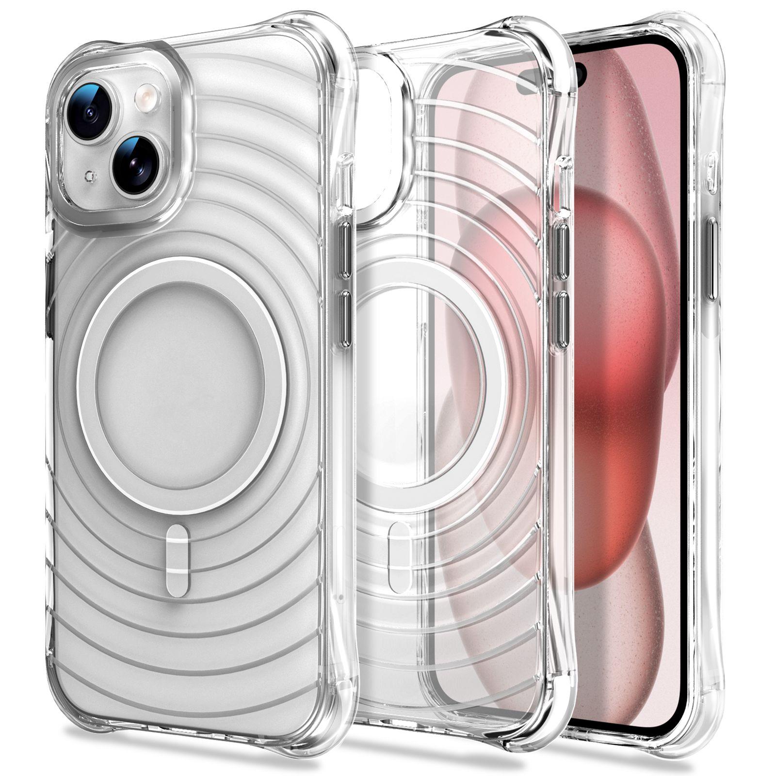 For iPhone 15 Wave Pattern Air Cushion Corners Shockproof Magnetic Phone Case(White) - Shopkiz.com