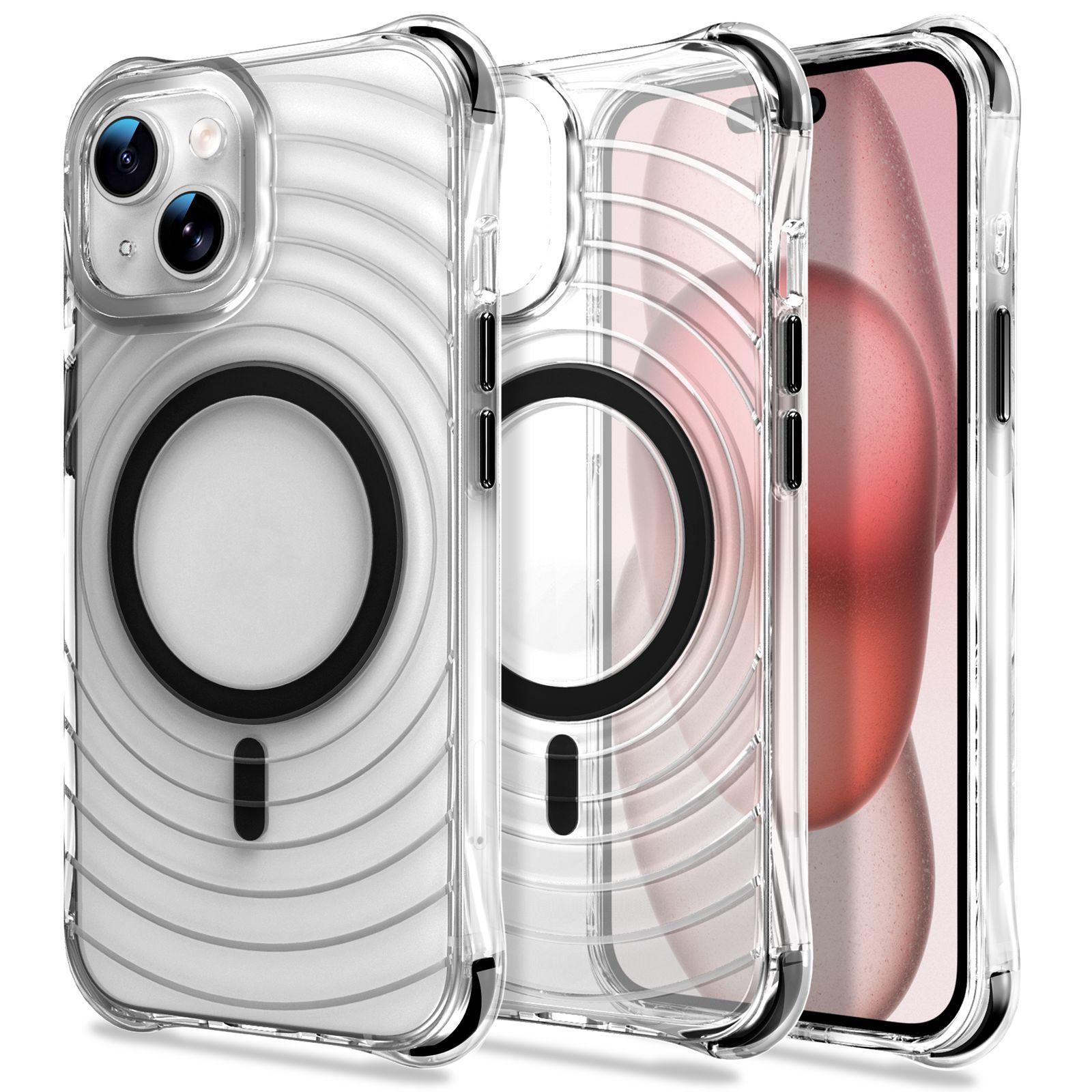 For iPhone 15 Wave Pattern Air Cushion Corners Shockproof Magnetic Phone Case(Black) - Shopkiz.com